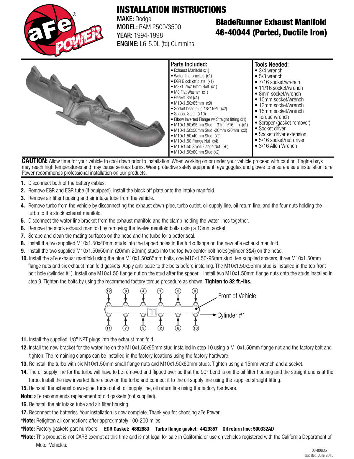 aFe Power BladeRunner Ported Ductile Iron Exhaust Manifold 94-98 Dodge Diesel Trucks L6-5.9L (td)