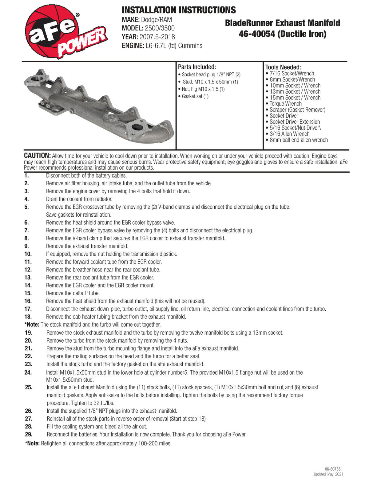 aFe Power BladeRunner Ductile Iron Exhaust Manifold w/ EGR 07.5-15 Dodge Diesel Trucks L6-6.7L (td)