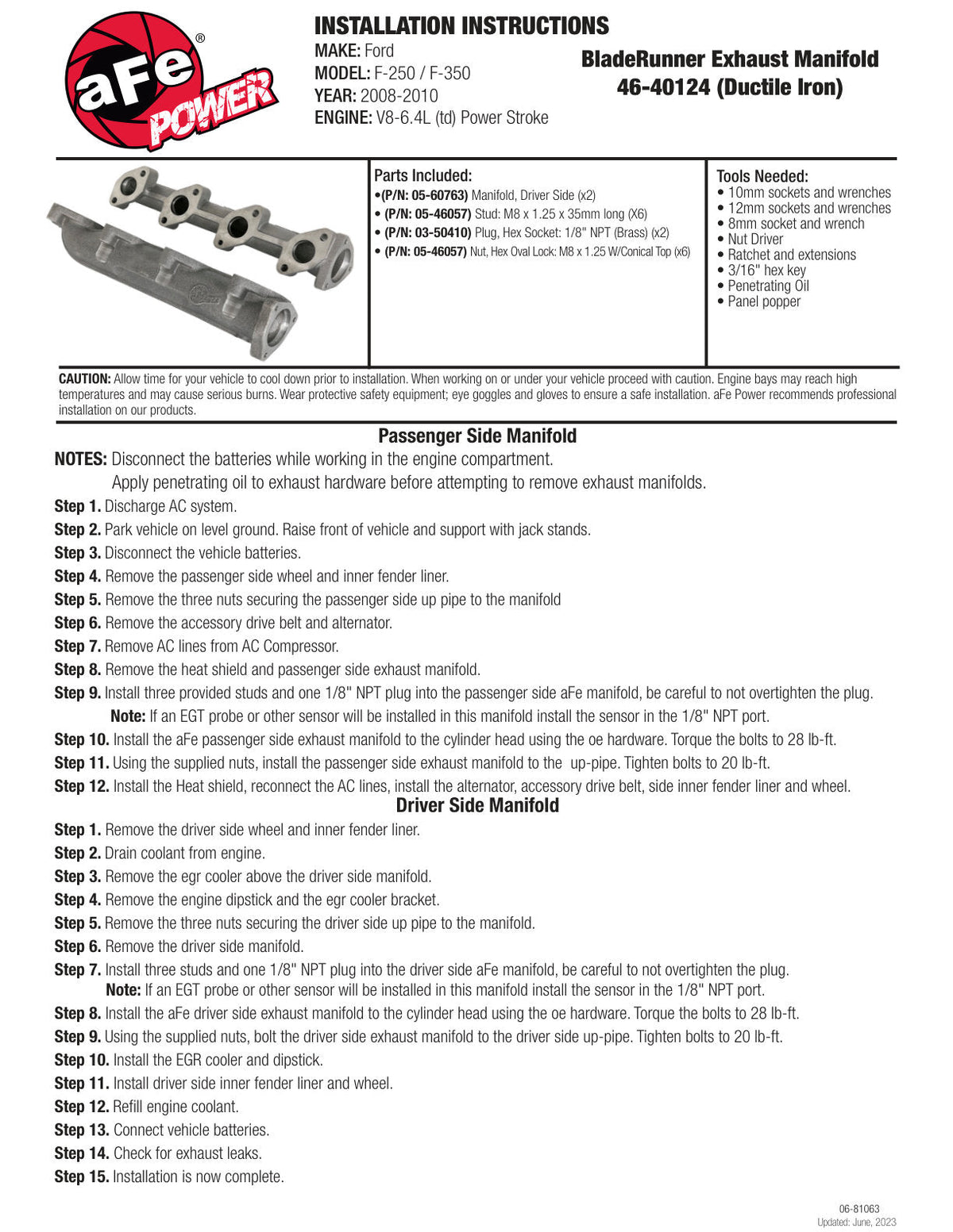 aFe BladeRunner Ported Ductile Iron Exhaust Manifold 08-10 Ford Diesel Trucks V8 6.4L (td)