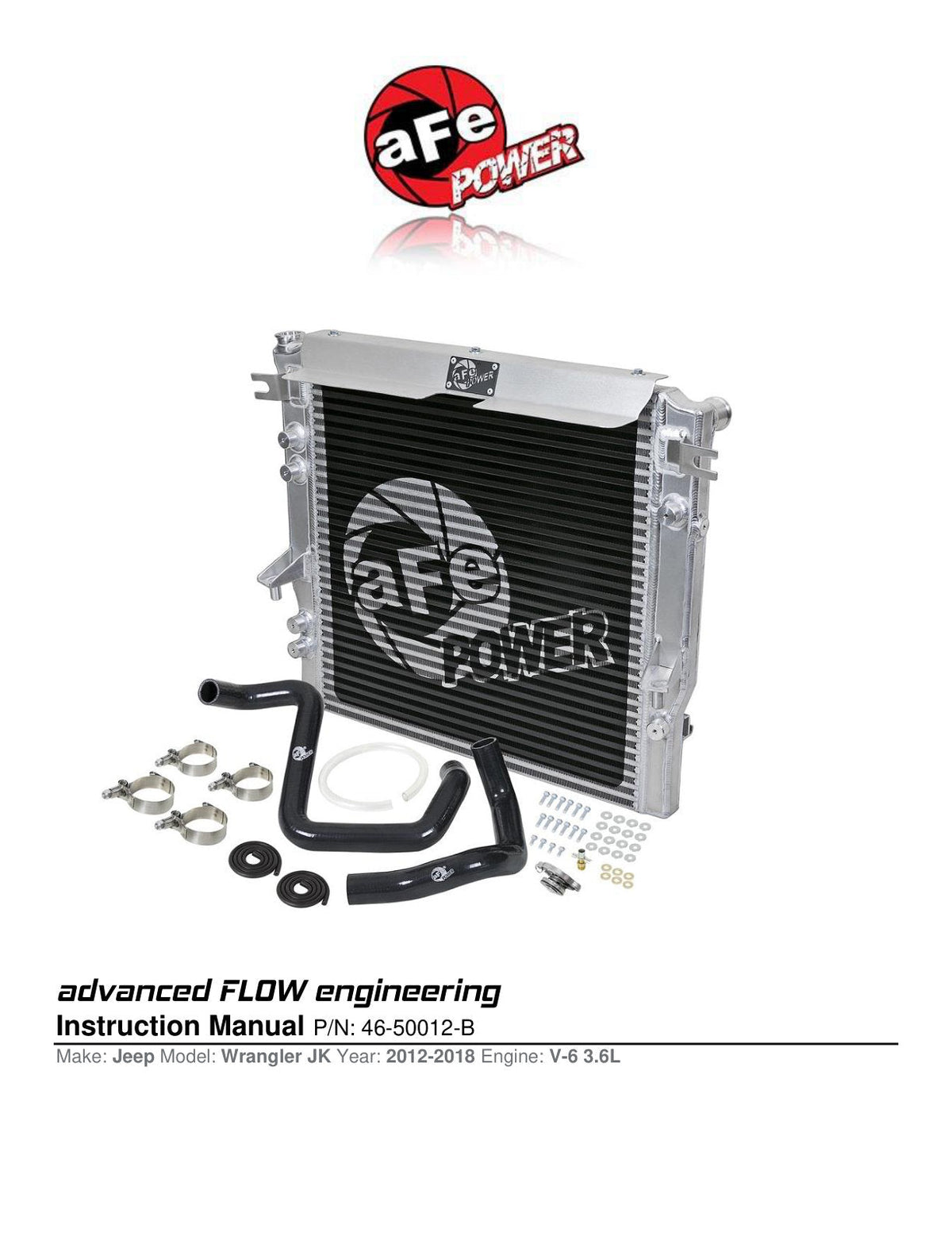 aFe BladeRunner GT Series Bar and Plate Radiator w/ Black Hoses 12-18 Jeep Wrangler (JK) V6 3.6L