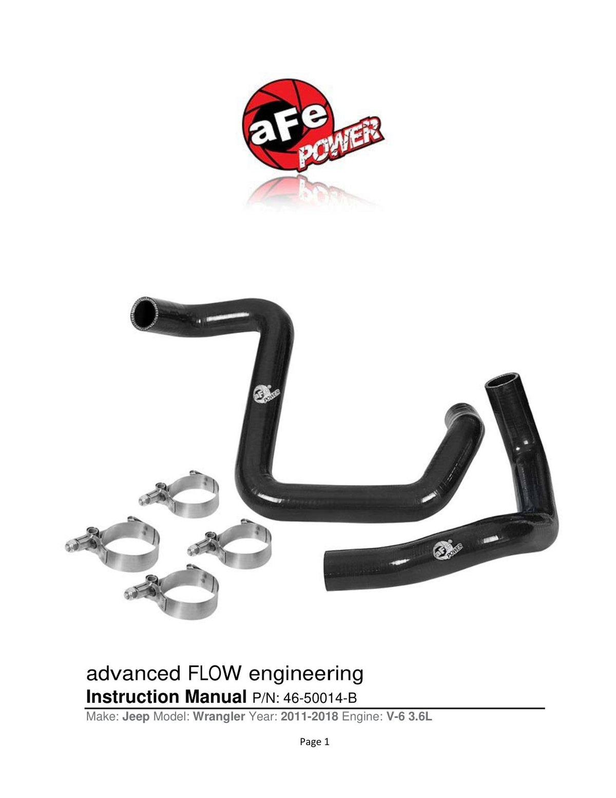 aFe BladeRunner Silicone Radiator Hose Kit 12-18 Jeep Wrangler (JK) V6 3.6L - Black