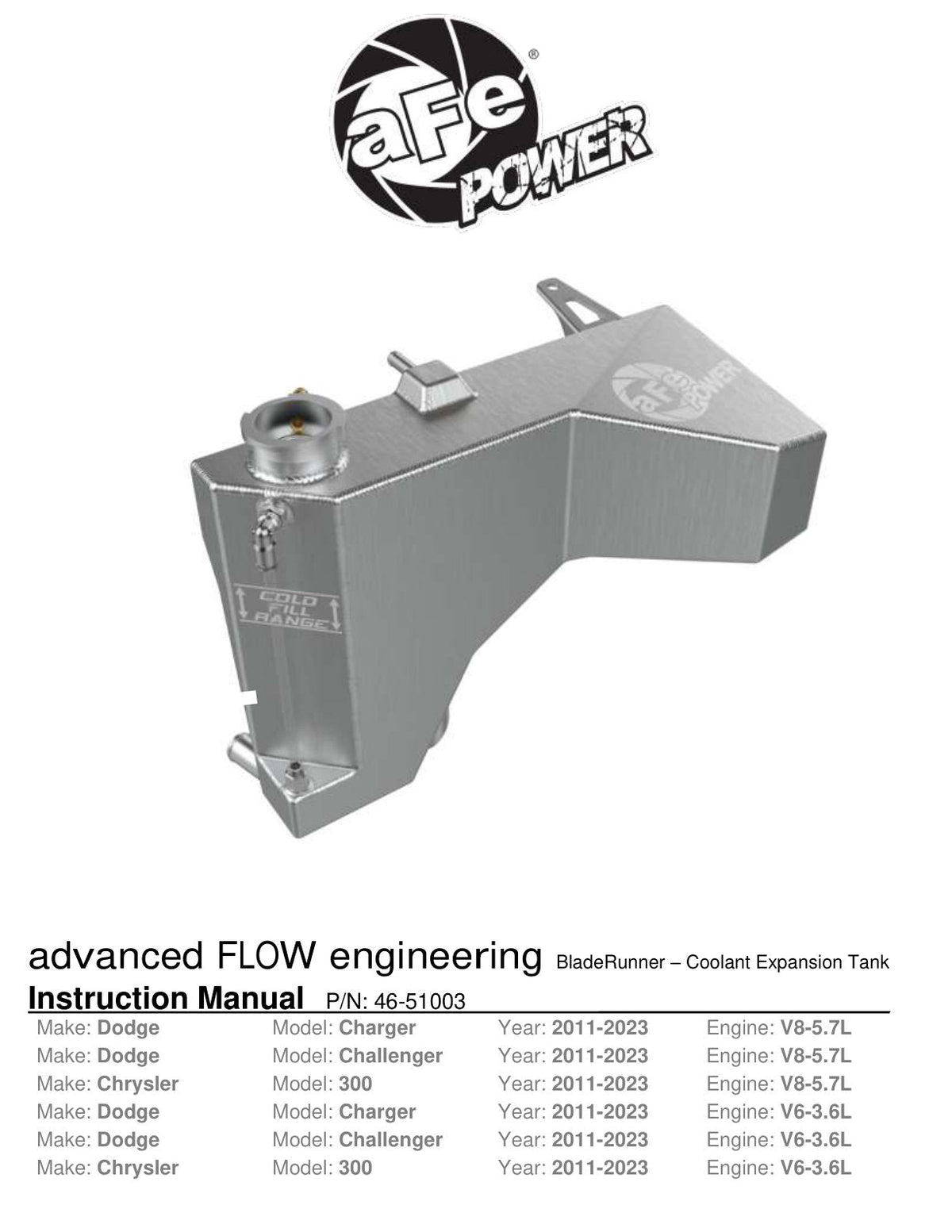 aFe 11-23 Dodge Challenger BladeRunner GT Series Engine Coolant Expansion Tank