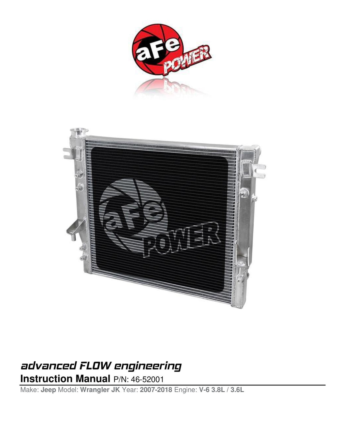 aFe BladeRunner Street Series Tube & Fin Aluminum Radiator 07-18 Jeep Wrangler (JK) V6-3.6L/3.8L