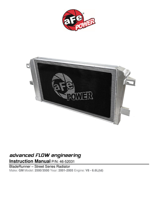 aFe BladeRunner Street Series Tube & Fin Aluminum Radiator 01-05 GM Diesel Trucks 6.6L V8