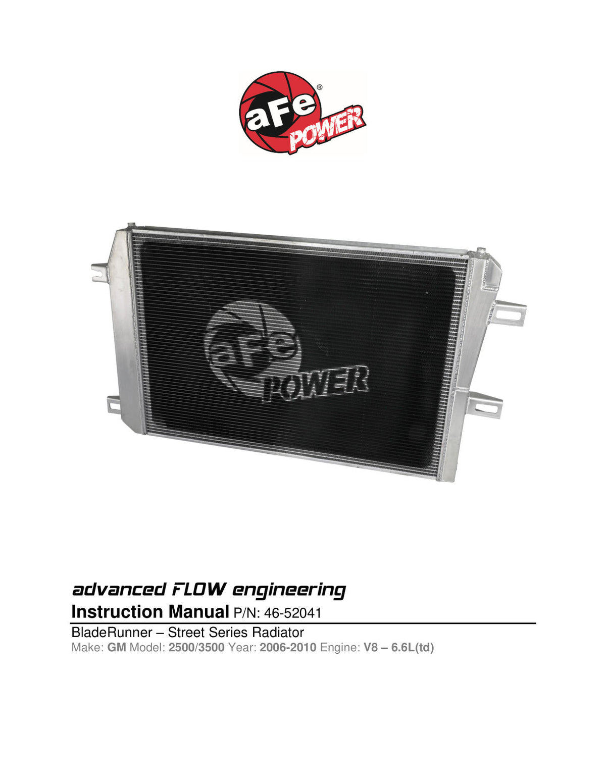 aFe BladeRunner Street Series Tube & Fin Aluminum Radiator 06-10 GM Diesel Trucks 6.6L V8