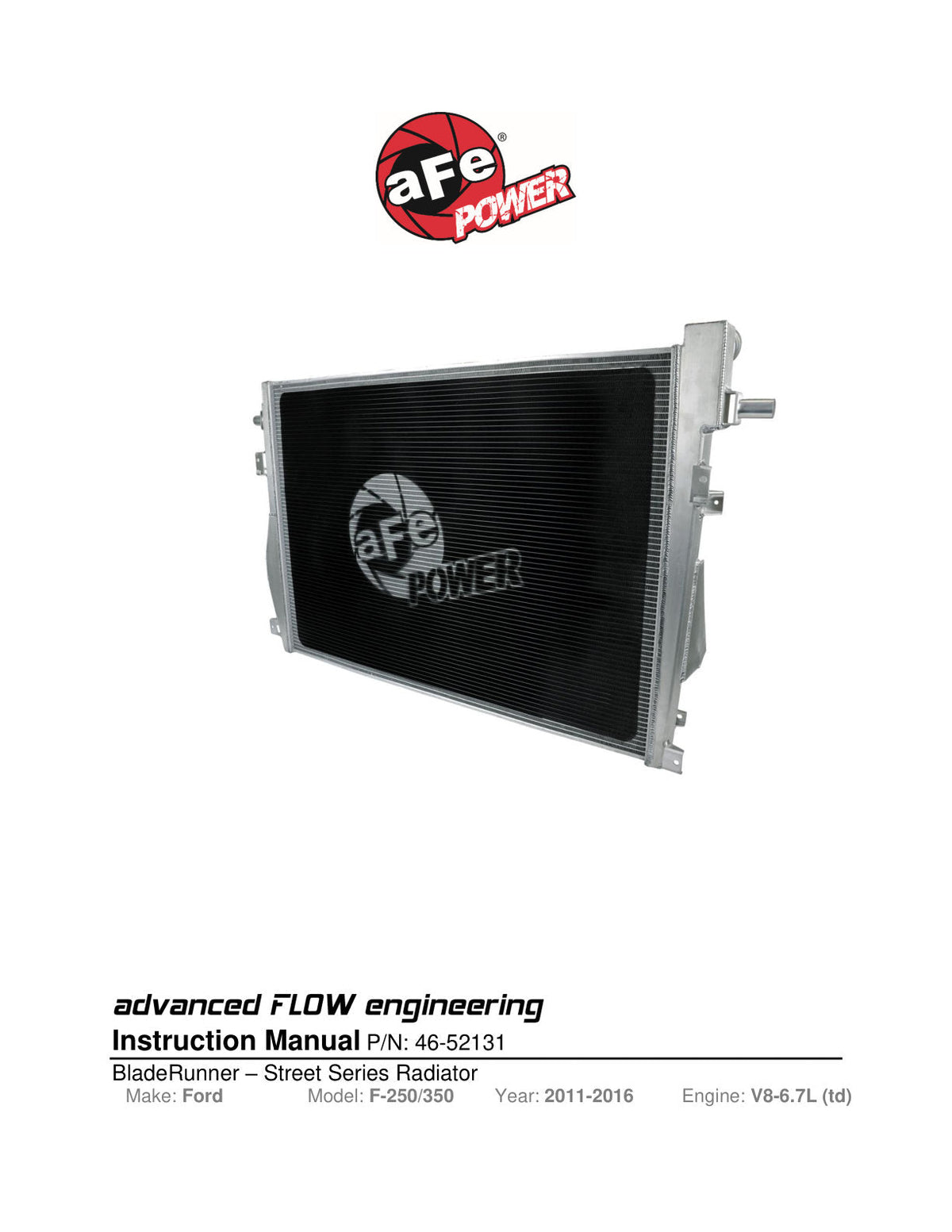 aFe 11-16 Ford F250/F350 Super Duty Power-Stroke V8 6.7L (td) BladeRunner Street Series Radiator