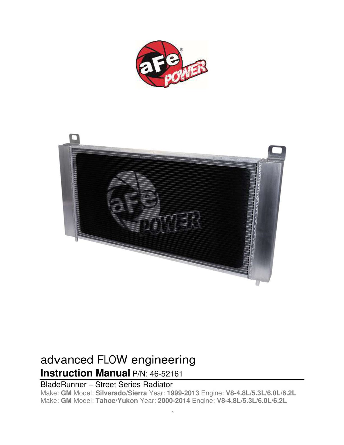 aFe BladeRunner Street Series Tube & Fin Aluminum Radiator 09-13 GM Gas Trucks 5.3L V8