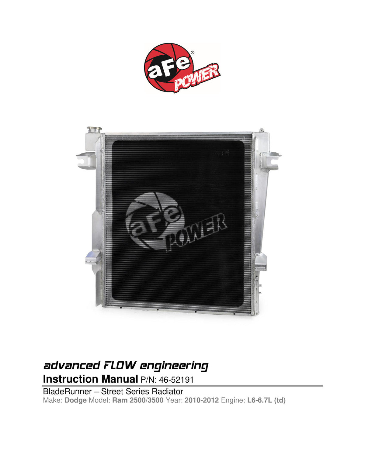 aFe 10-12 Dodge RAM L6-6.7L (td) BladeRunner Street Series High Capacity Aluminum Radiator
