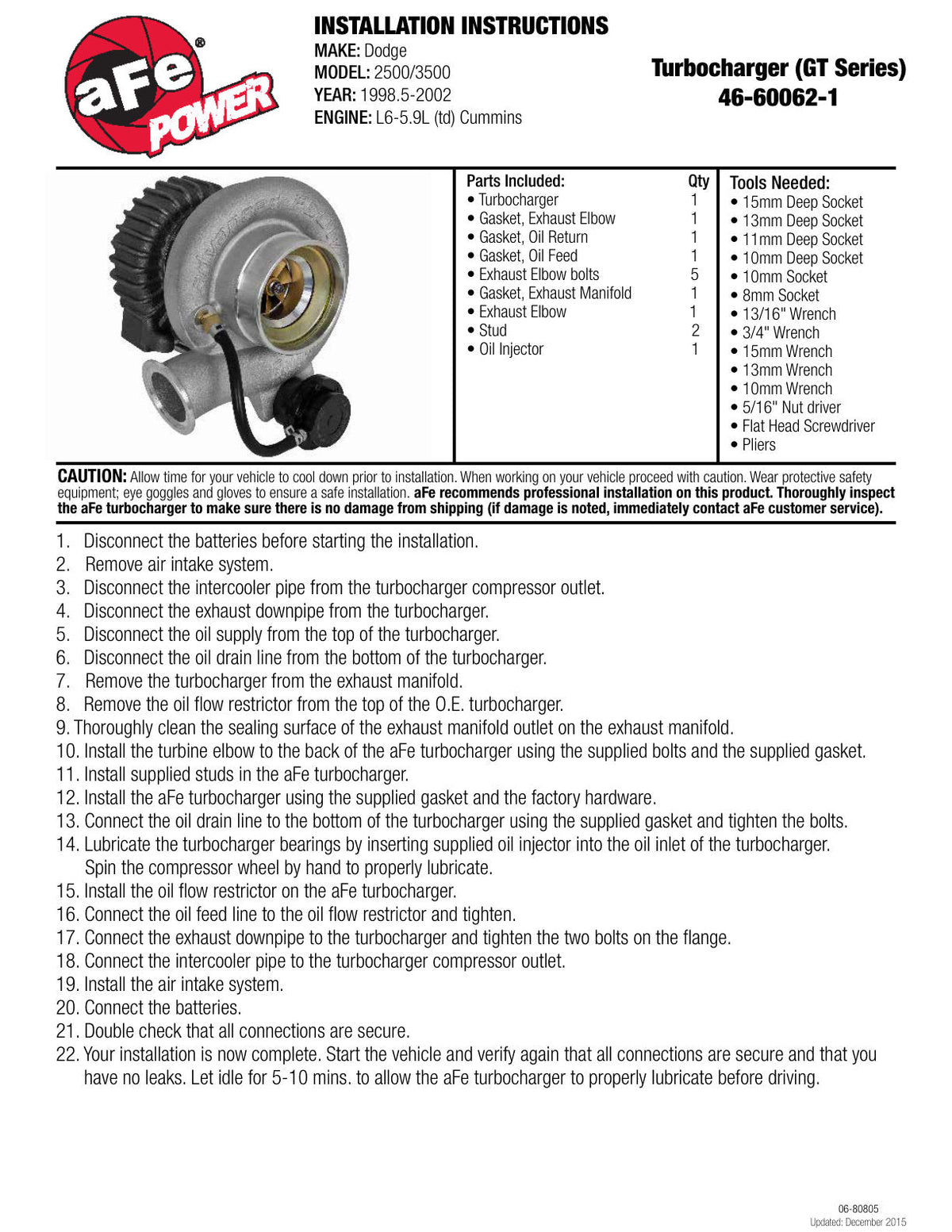 aFe Power Bladerunner Turbocharger 98.5-02 Dodge Diesel Trucks L6-5.9L (td)