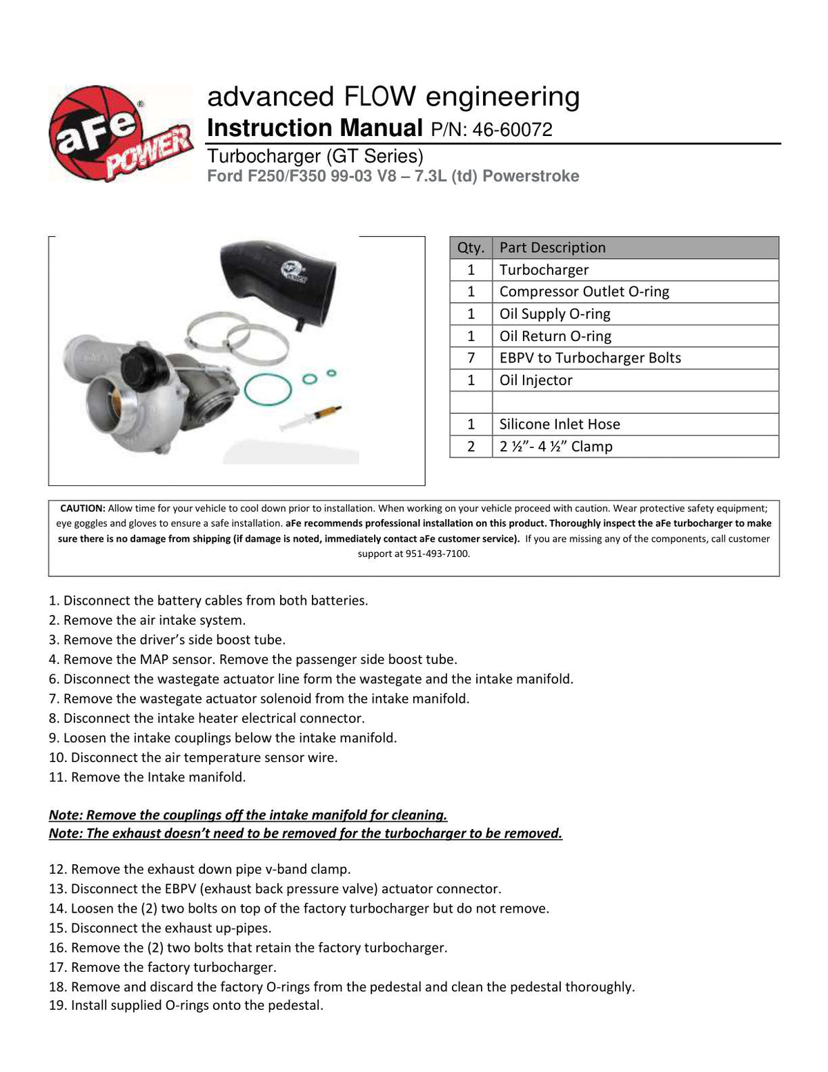 aFe Power Bladerunner Turbocharger 86mm 99.5-03 Ford Diesel Trucks V8 7.3L (td)