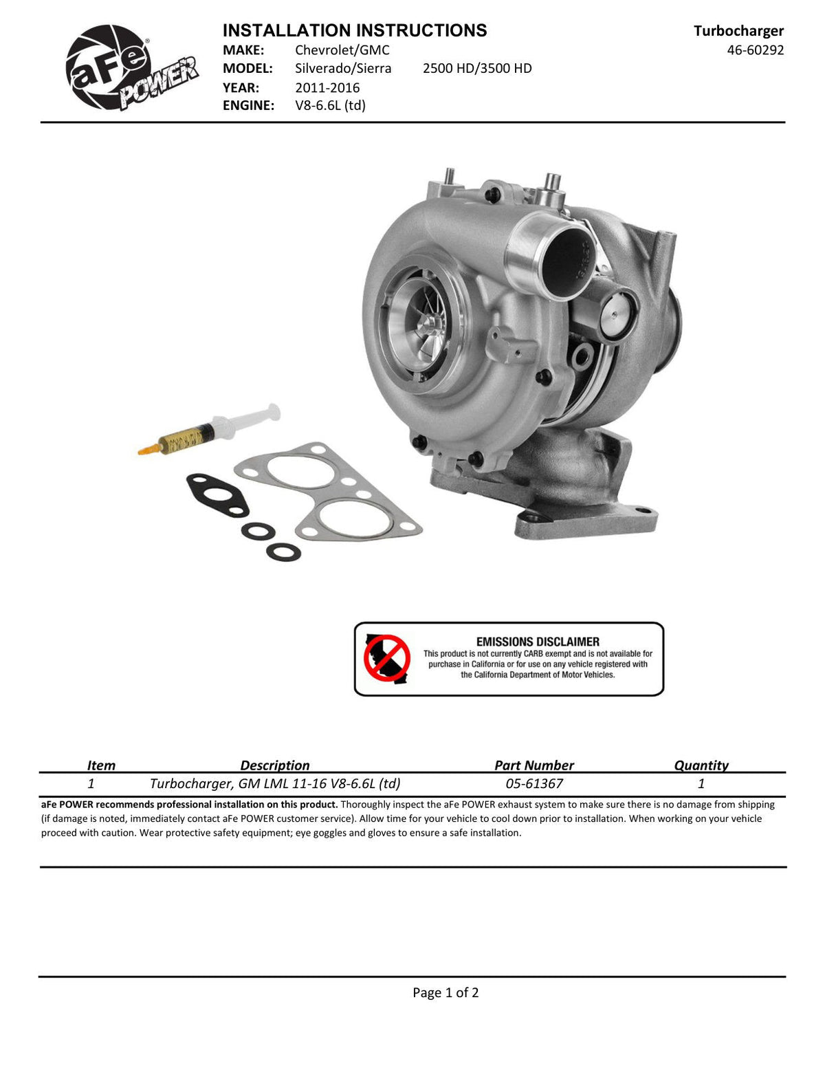aFe Power Bladerunner Turbocharger 88mm 11-16 GM Diesel Trucks V8-6.6L (td) LML