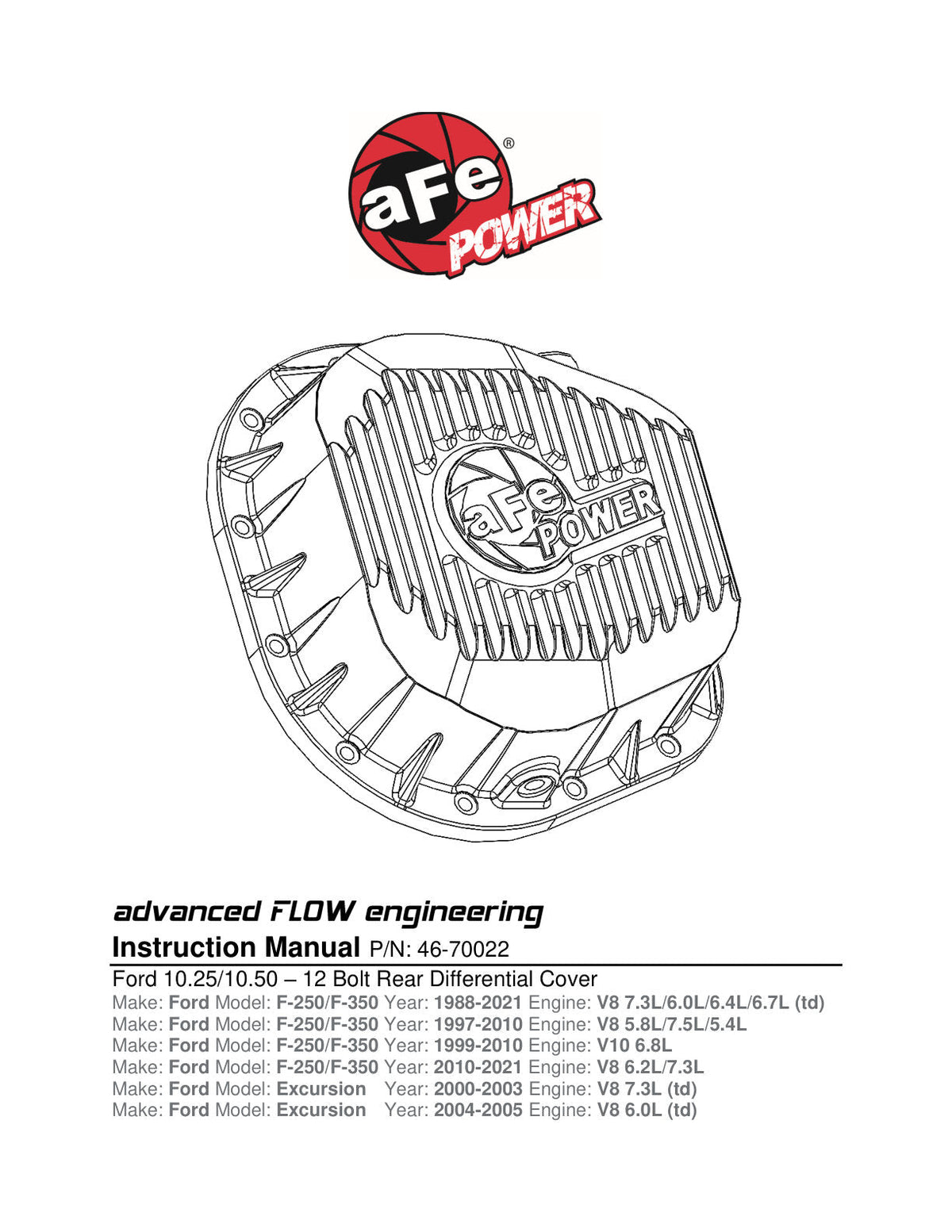 aFe Power Cover Diff Rear Machined COV Diff R Ford Diesel Trucks 86-11 V8-6.4/6.7L (td) Machined