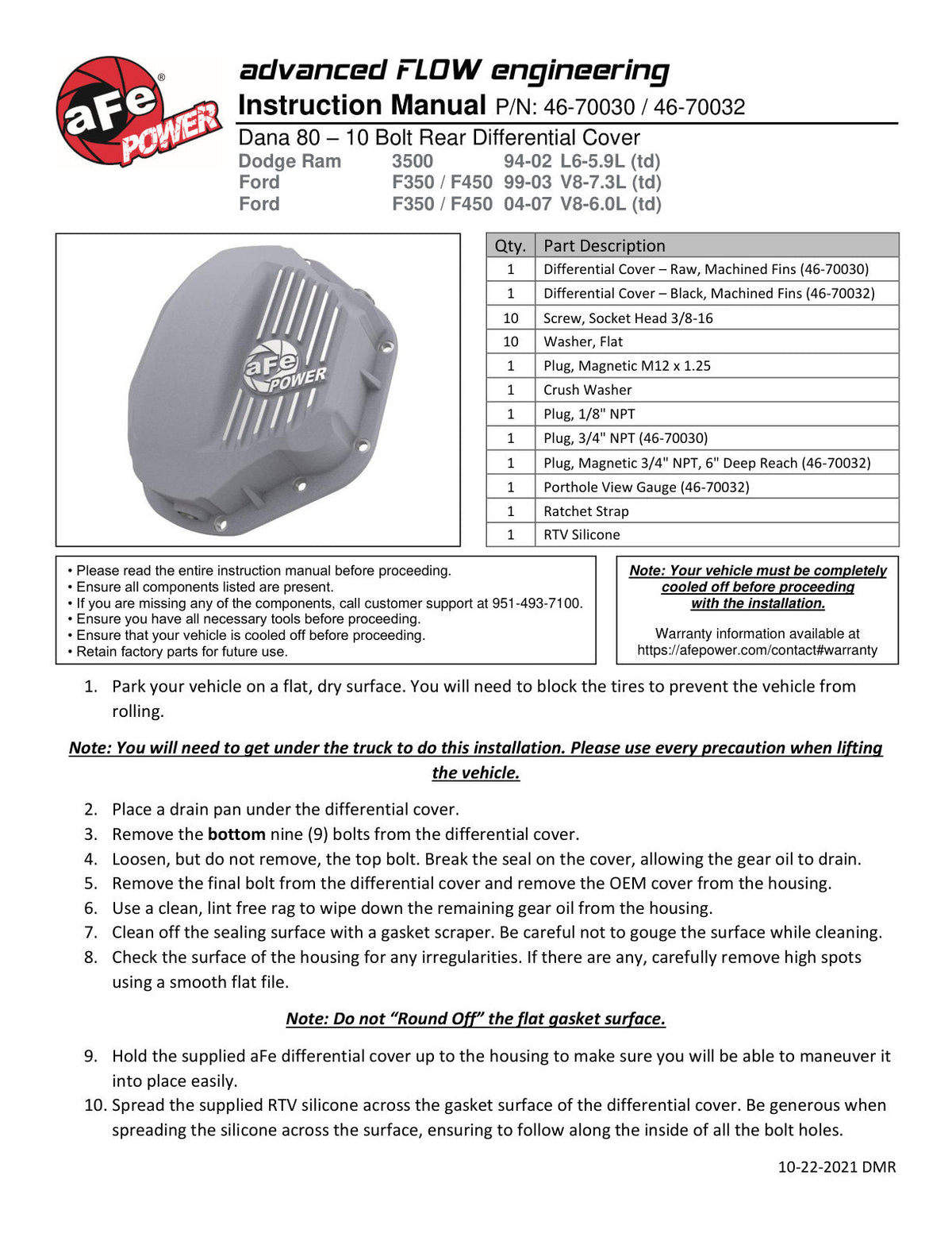 aFe Rear Differential Cover (Raw; Street Series); Dodge Diesel Trucks 94-02 L6-5.9L (td)