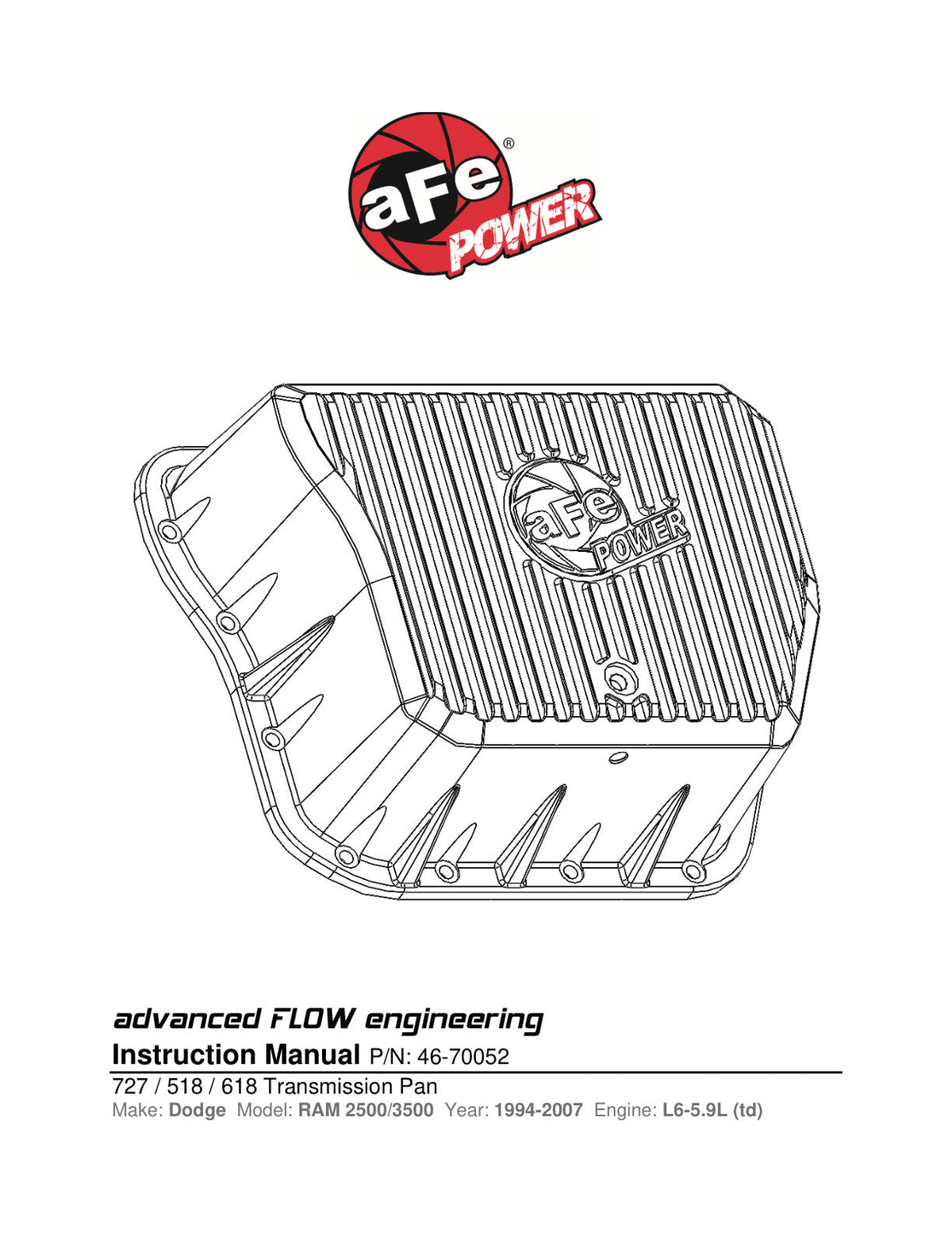 aFe Power Cover Trans Pan Machined COV Trans Pan Dodge Diesel Trucks 94-07 L6-5.9L (td) Machined