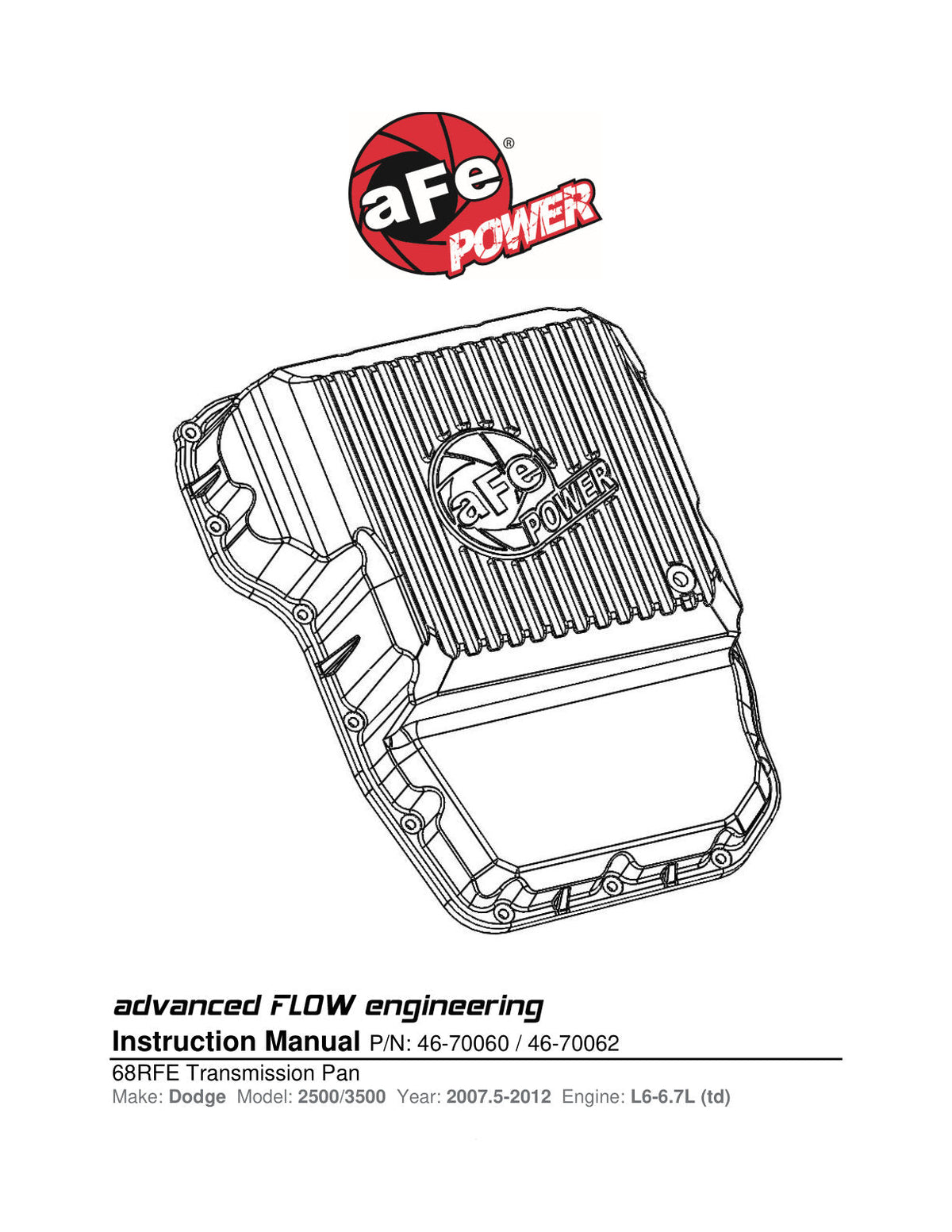 aFe Power Cover Trans Pan Machined COV Trans Pan Dodge Diesel Trucks 07.5-11 L6-6.7L (td) Machined