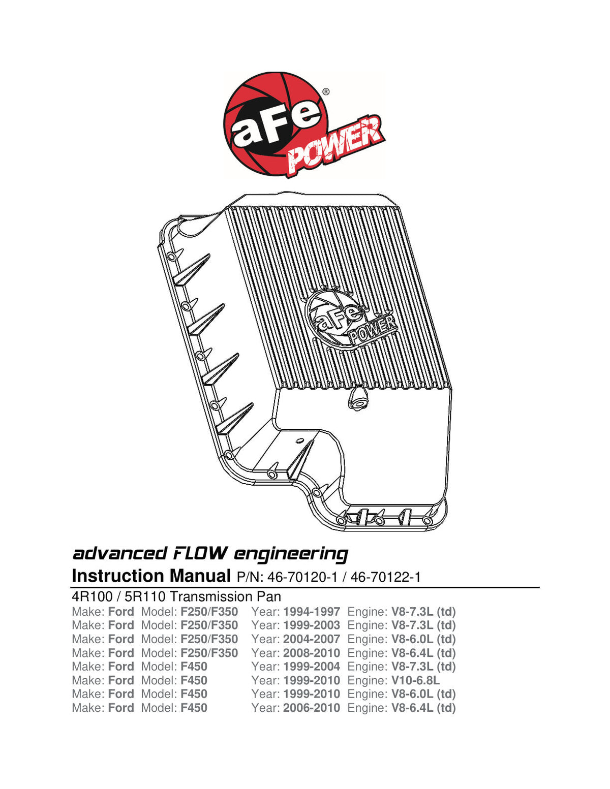 aFe Transmission Pan (Raw); Ford Diesel Trucks 03-10 V8-6.0/6.4L (td)