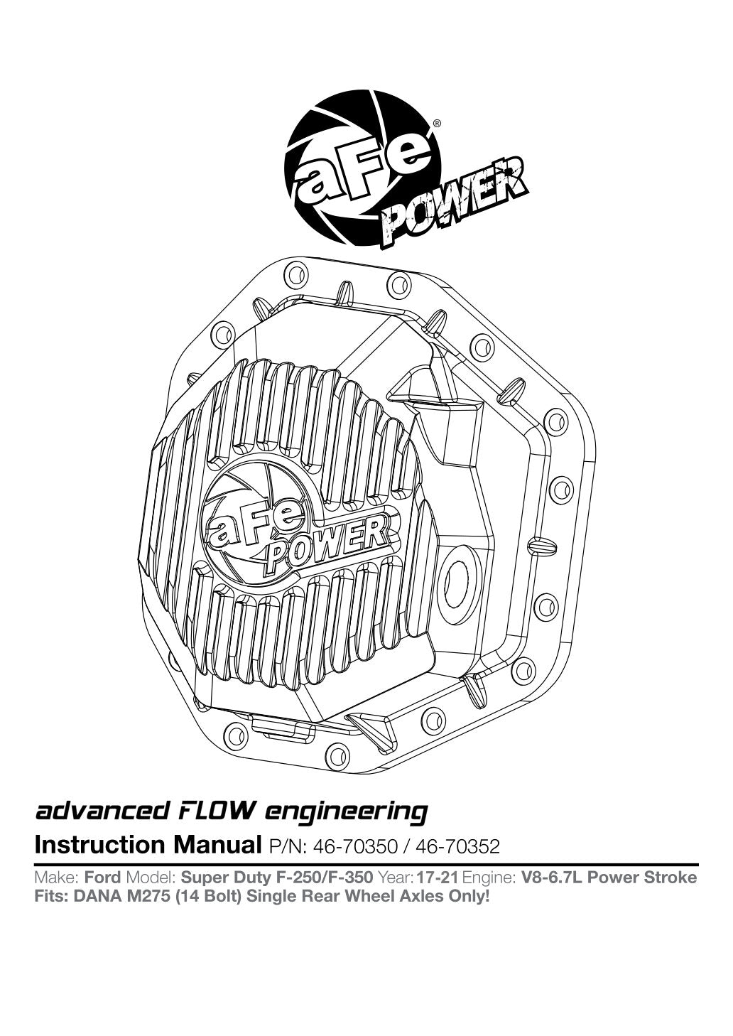 aFe Power Pro Ser Rear Diff Cover Black w/Mach Fins 2017 Ford Diesel Trucks V8-6.7L(td) Dana M275-14