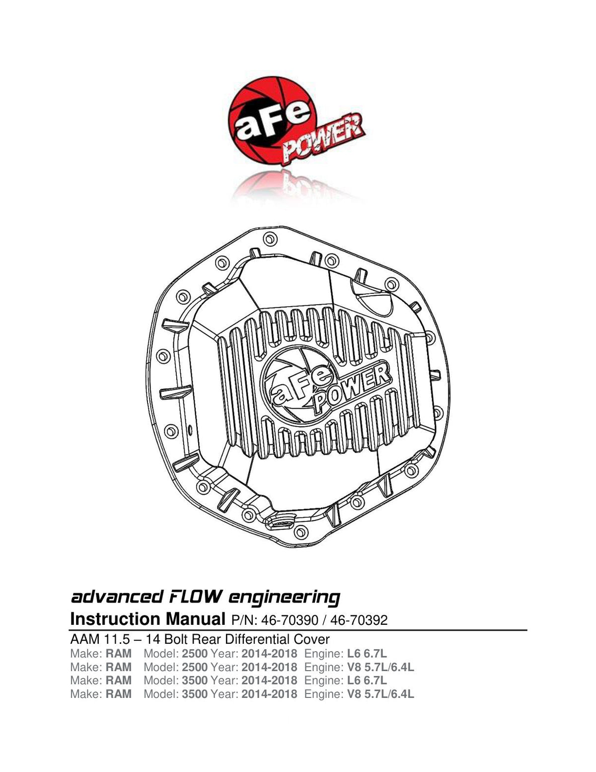 aFe Power Pro Series Rear Differential Cover Black w/ Machined Fins 14-18 Dodge Trucks 2500/3500