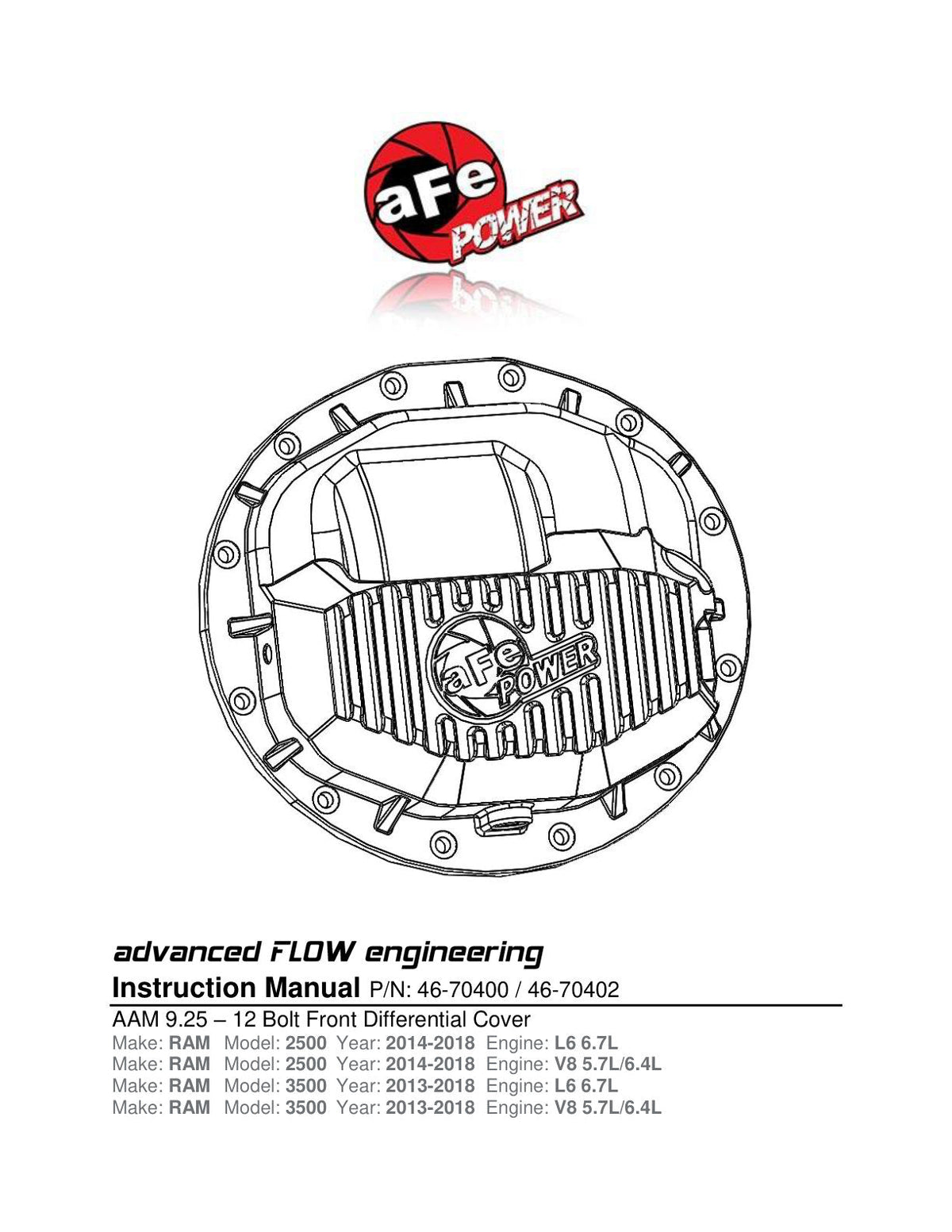 aFe Power Pro Series Rear Differential Cover Black w/ Machined Fins 13-18 RAM Diesel Trucks L6-6.7L