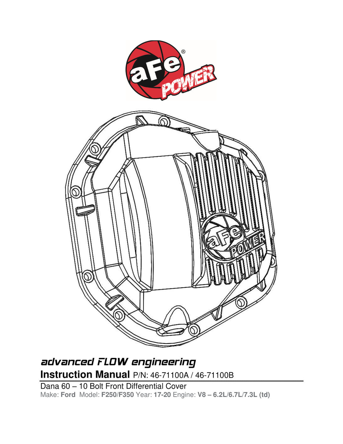 aFe Street Series Dana 60 Front Differential Cover Raw w/ Machined Fins 17-20 Ford Trucks (Dana 60)