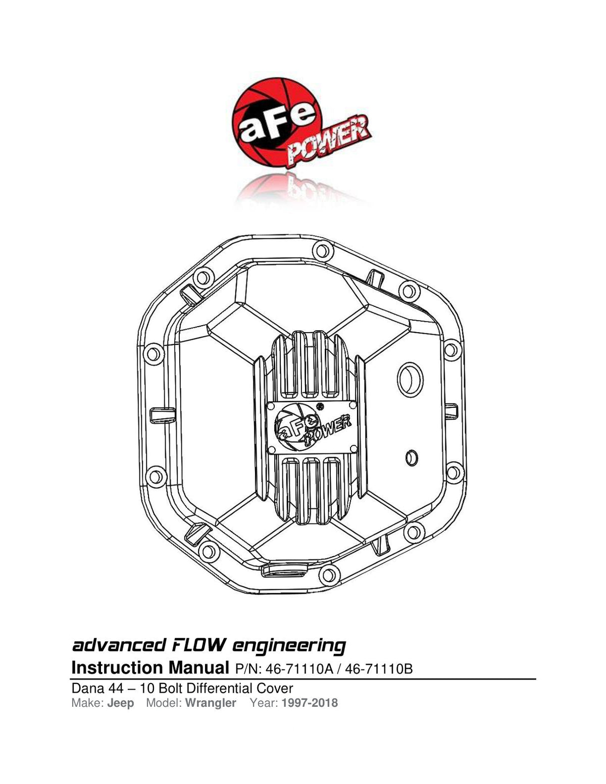 aFe 97-18 Jeep Wrangler TJ/JK Dana 44 Street Series Differential Cover w/ Machined Fins - Raw