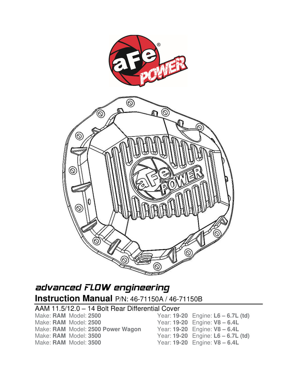 aFe Street Series Rear Differential Cover Black w/ Machined Fins 19-20 Ram 2500/3500