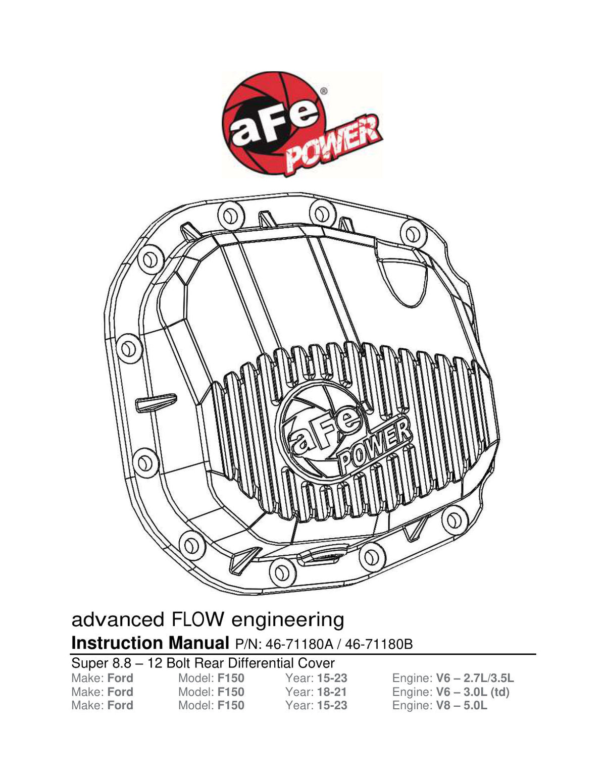 aFe Street Series Rear Differential Cover Raw w/ Fins 15-19 Ford F-150 (w/ Super 8.8 Rear Axles)