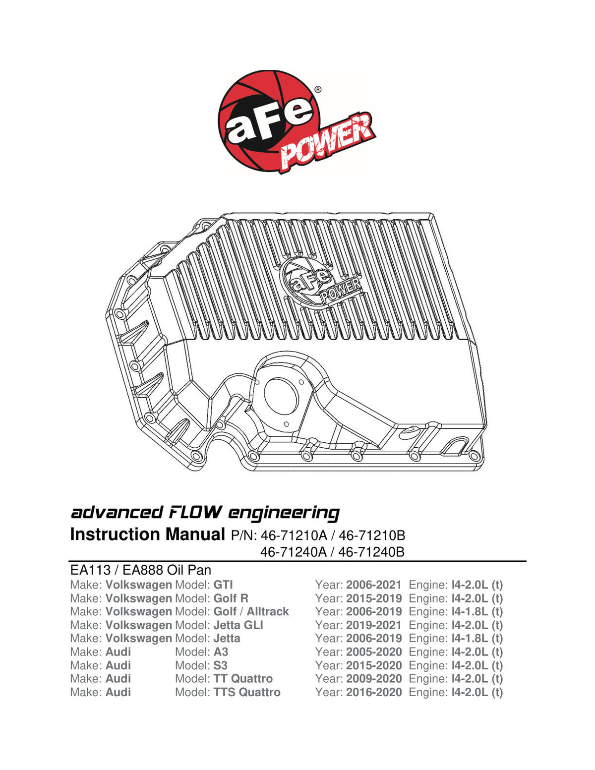 aFe 05-19 VW 1.8L/2.0L w/ Oil Sensor Engine Oil Pan Raw POWER Street Series w/ Machined Fins