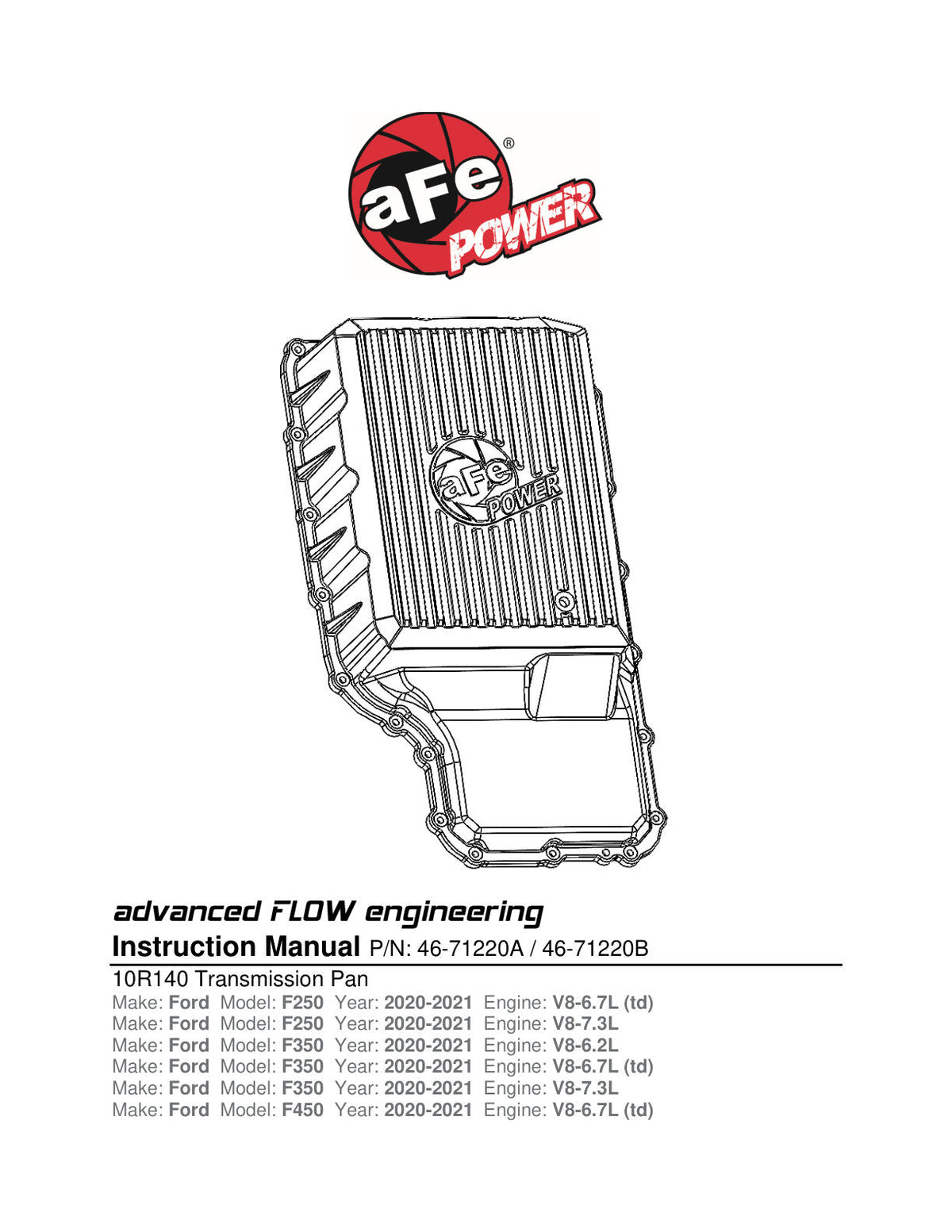 aFe 20-21 Ford Truck w/ 10R140 Transmission Pan Black POWER Street Series w/ Machined Fins