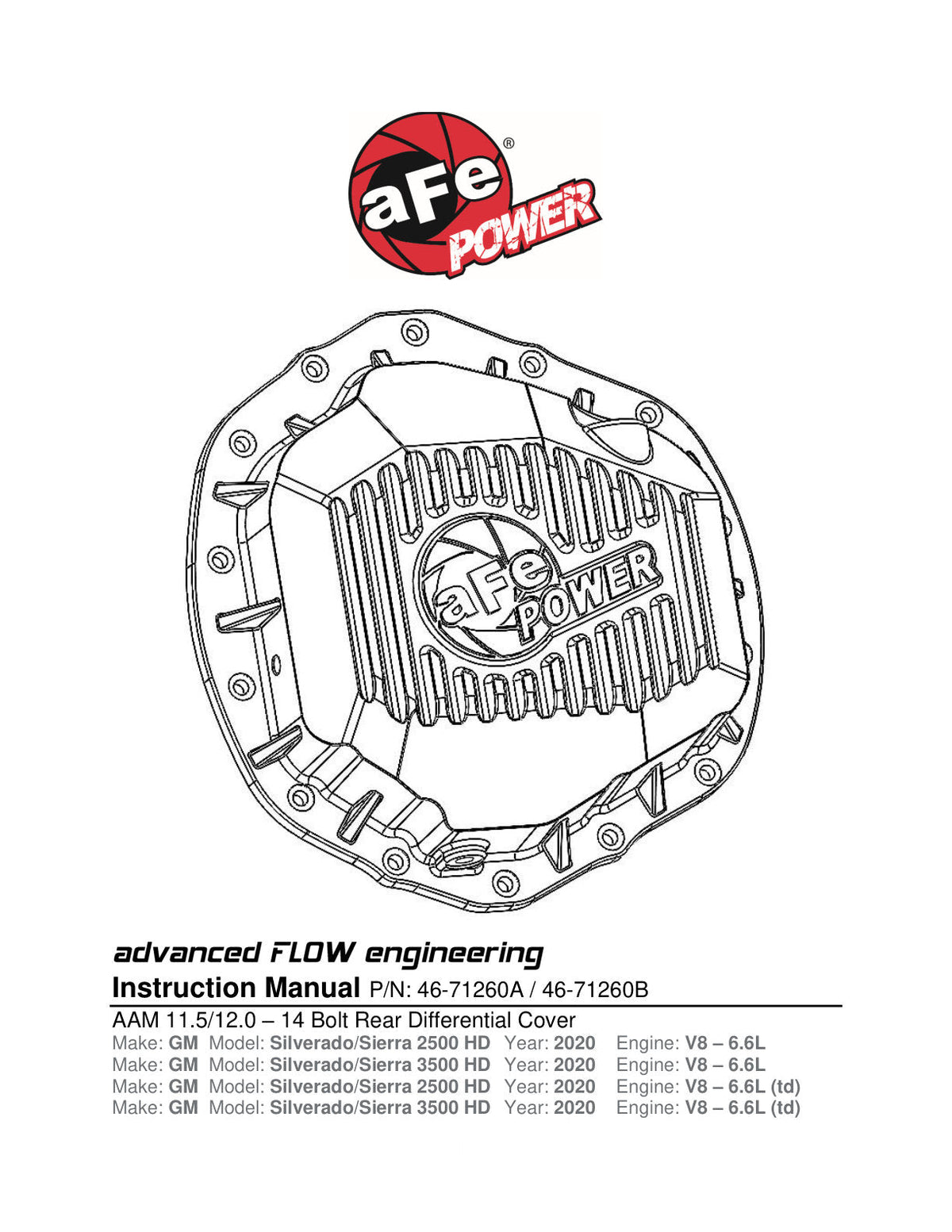 aFe 2020 Chevrolet Silverado 2500 HD Rear Differential Cover Black ; Pro Series w/ Machined Fins