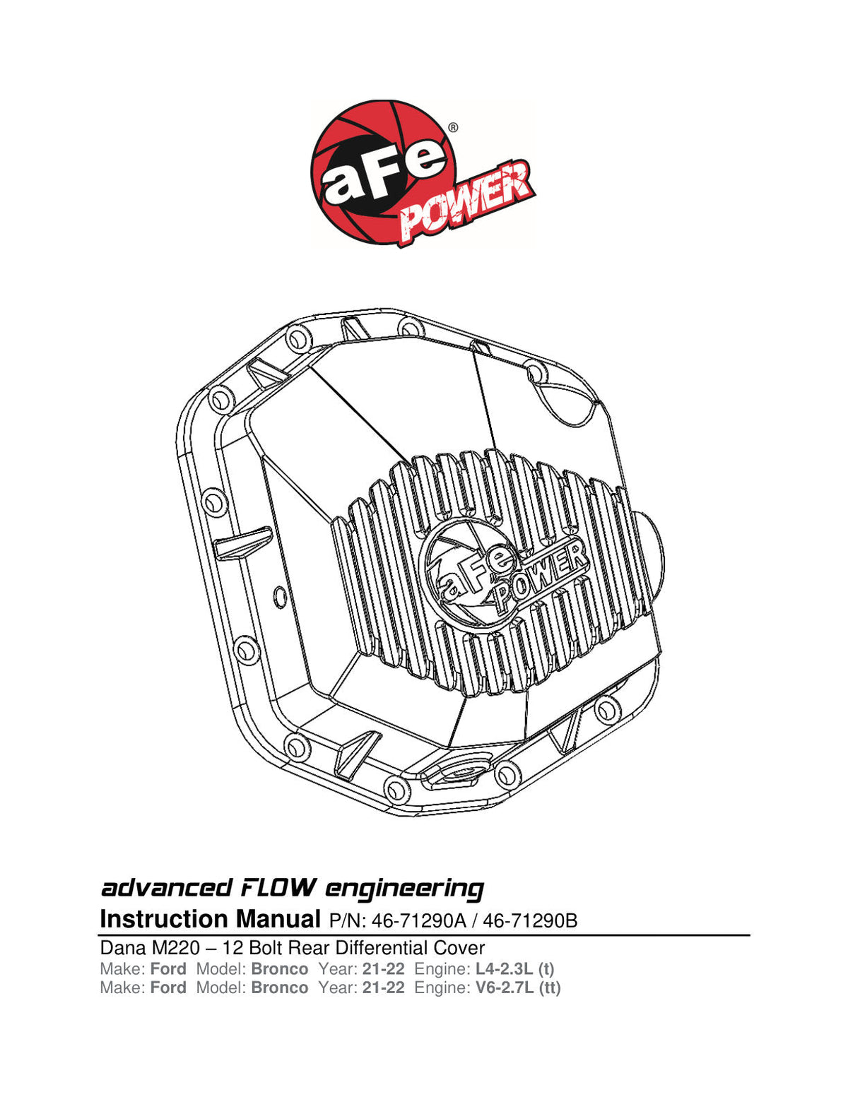 aFe POWER 2021 Ford Bronco w/ Dana M220 Differential Cover Black Street Series w/ Machined Fins