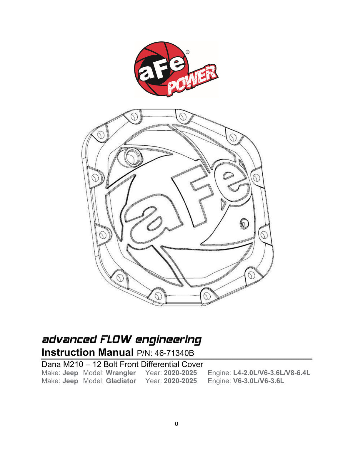 aFe POWER Differential Cover Jeep Wrangler (JL) 18-25/ Gladiator (JT) 20-25 (Dana M210)