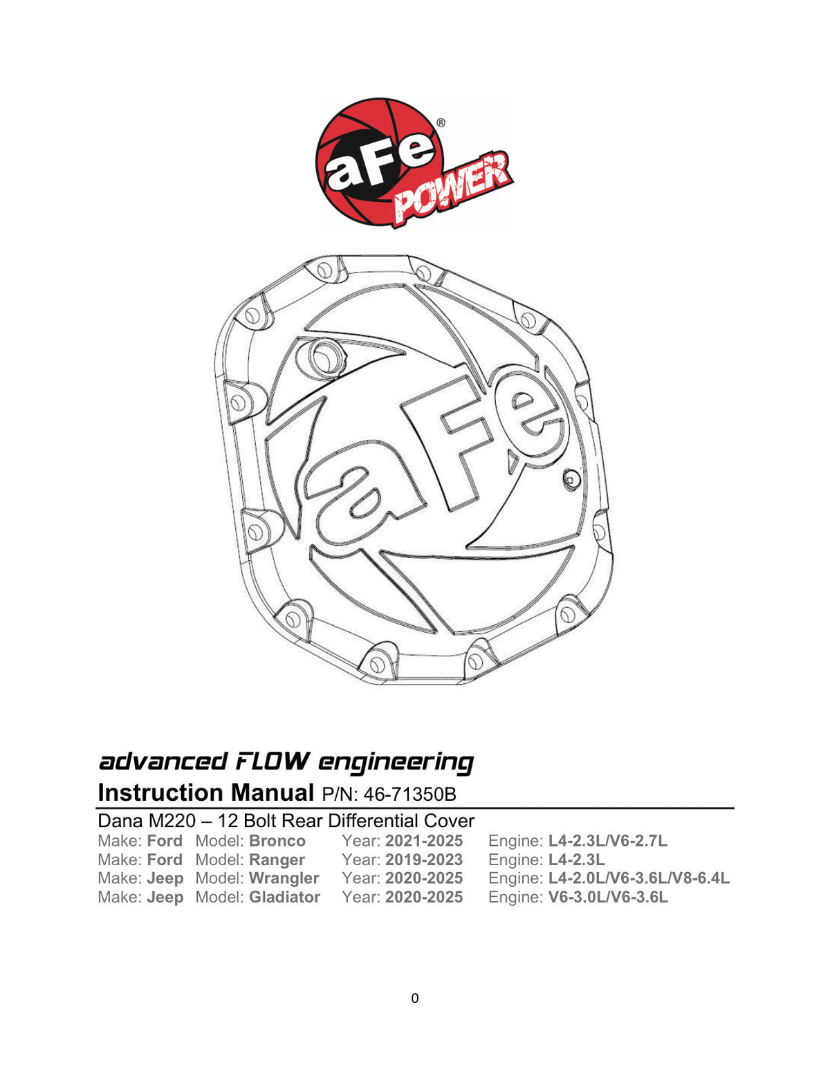 aFe POWER Differential Cover Jeep Wrangler (JL) 18-25 L4-2.0L (t)/ V6-3.6L (Dana M220)