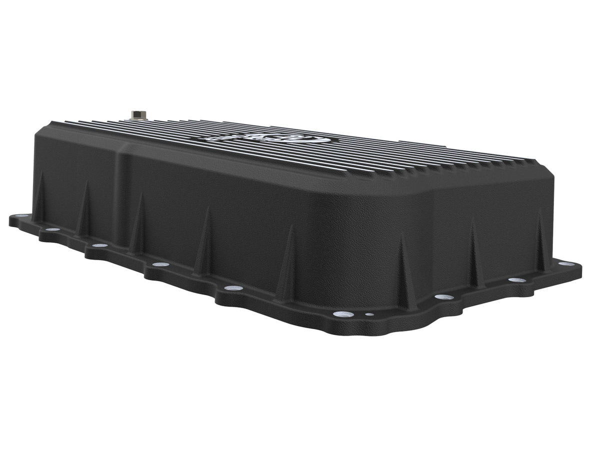 aFe 20-26 GM Trucks L6 3.0L Transmission Pan - Black w/ Machined Fins