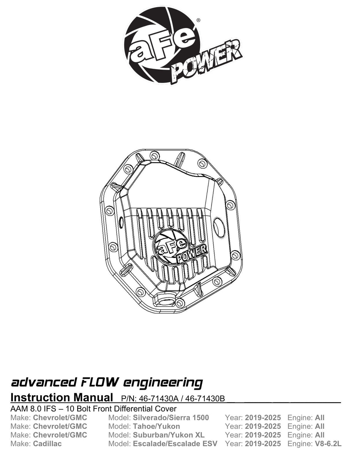 aFe 19-25 GM Trucks Front Diff Cover - Raw w/ Machined Fins