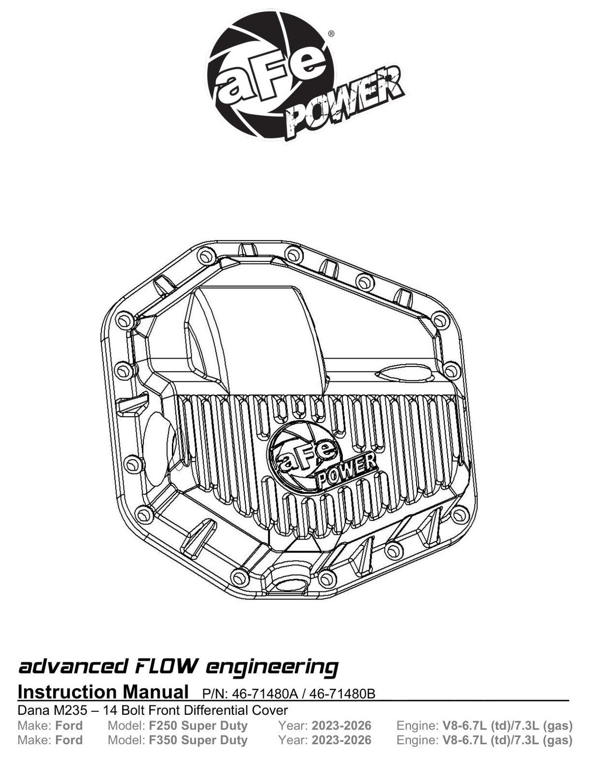 aFe POWER Pro Series Front Diff Cover Black w/ Machined Fins Ford F-250/350 23-26 (Dana M235)