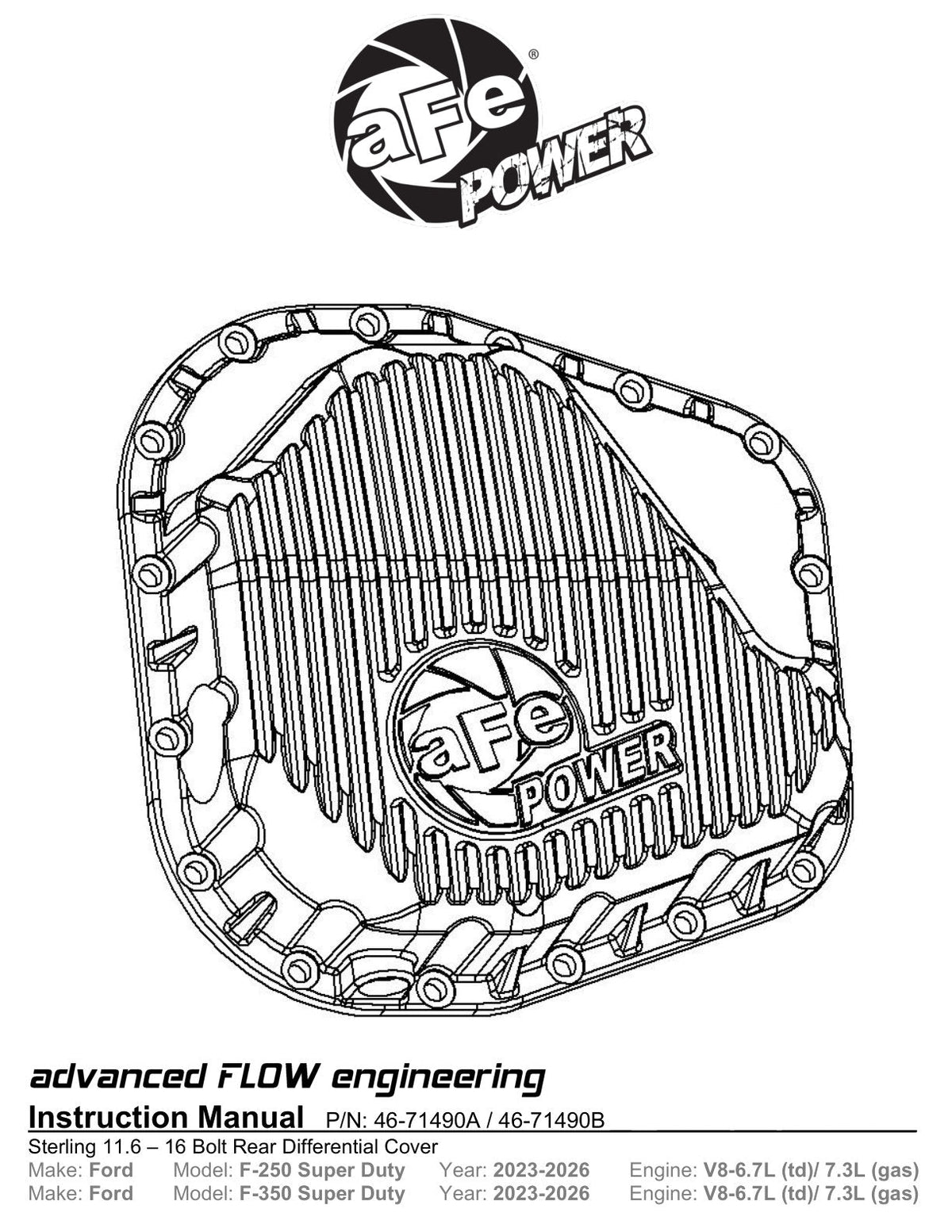 aFe POWER Street Series Rear Diff Cover Raw w/ Machined Fins Ford F-250/350 23-26 (Sterling 11.6)