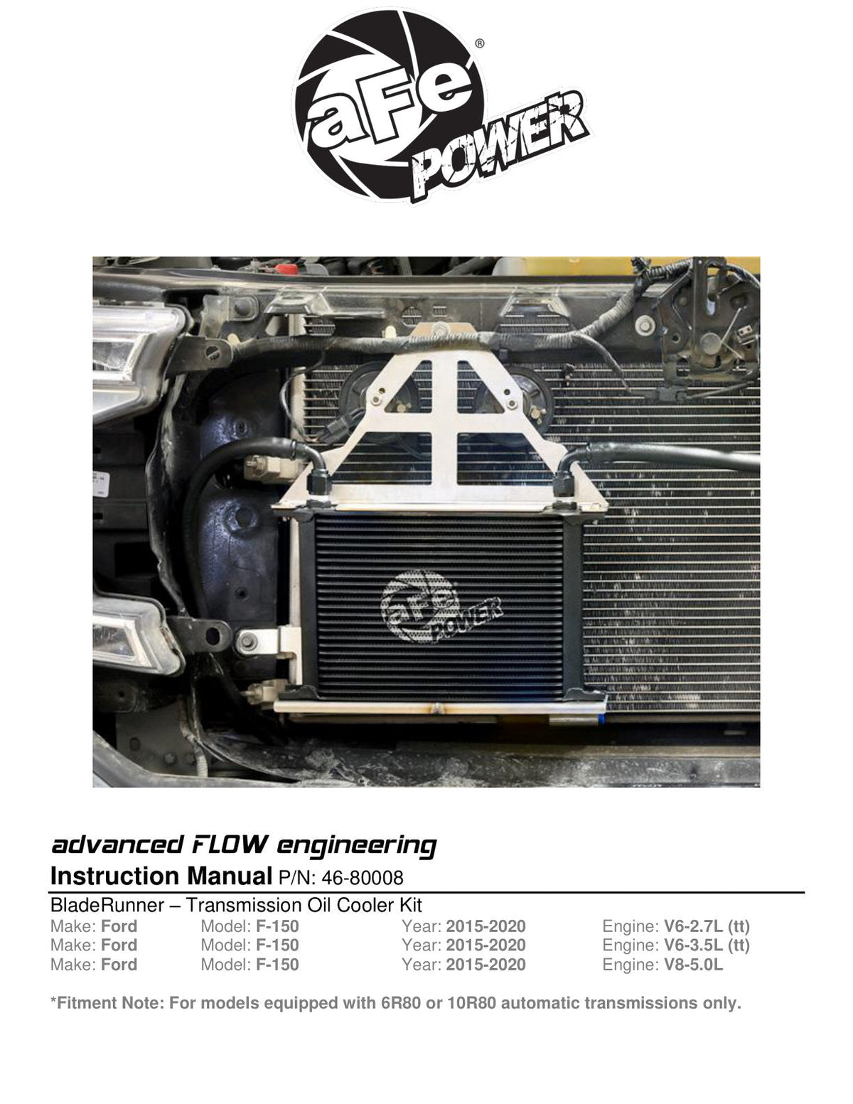 aFe 15-20 Ford F-150 6R80/10R80 BladeRunner Transmission Oil Cooler Kit