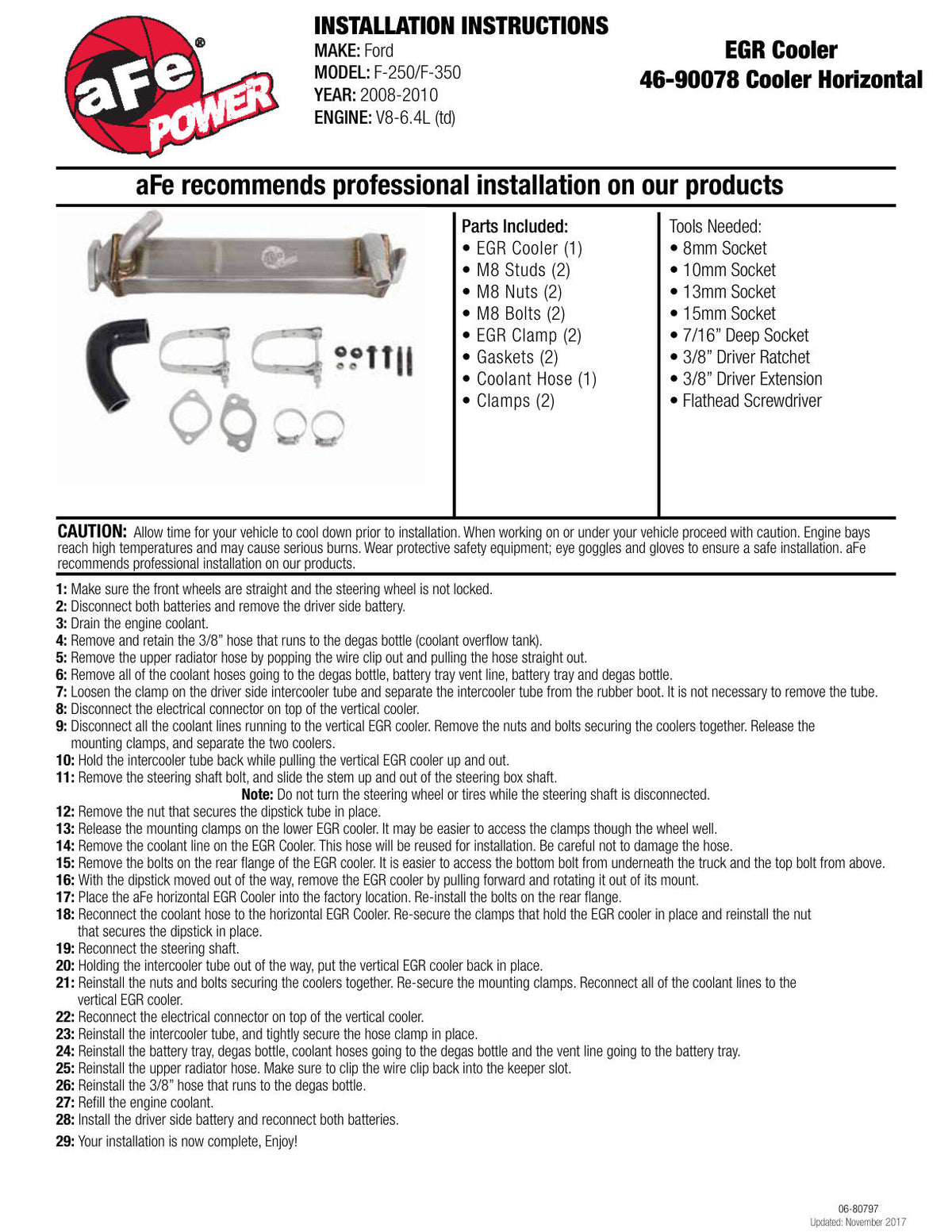aFe Power BladeRunner EGR Cooler Horizontal 08-10 Ford Diesel Trucks V8-6.4L (td)