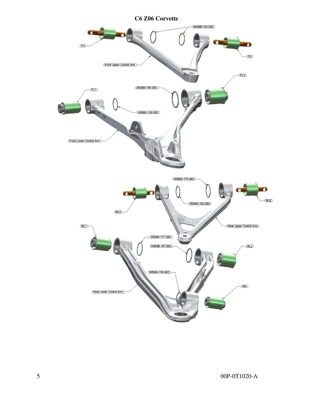 aFe Control PFADT Steel Frame Solid Spherical Control Arm Bearings Set; Chevy Corvette C5 / C6 97-13