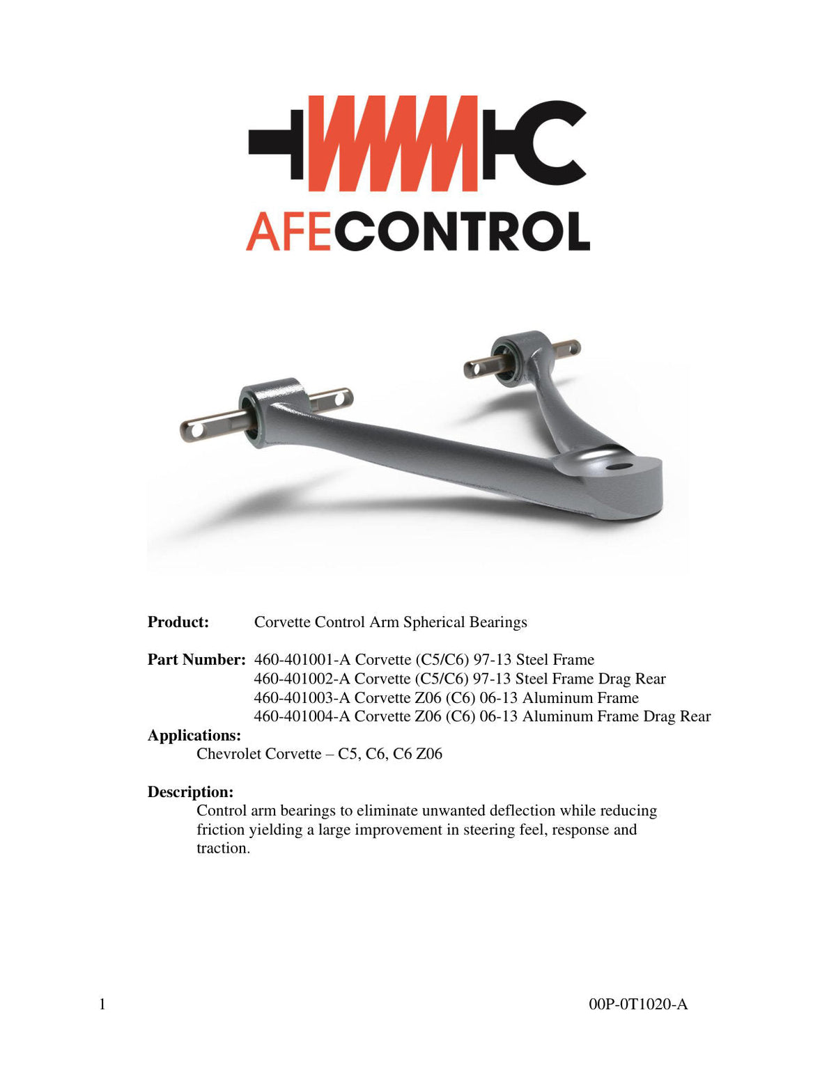 aFe Control PFADT Alum Frame Solid Spherical Control Arm Bearings Set; 06-13 Chevy Corvette C6 Z06