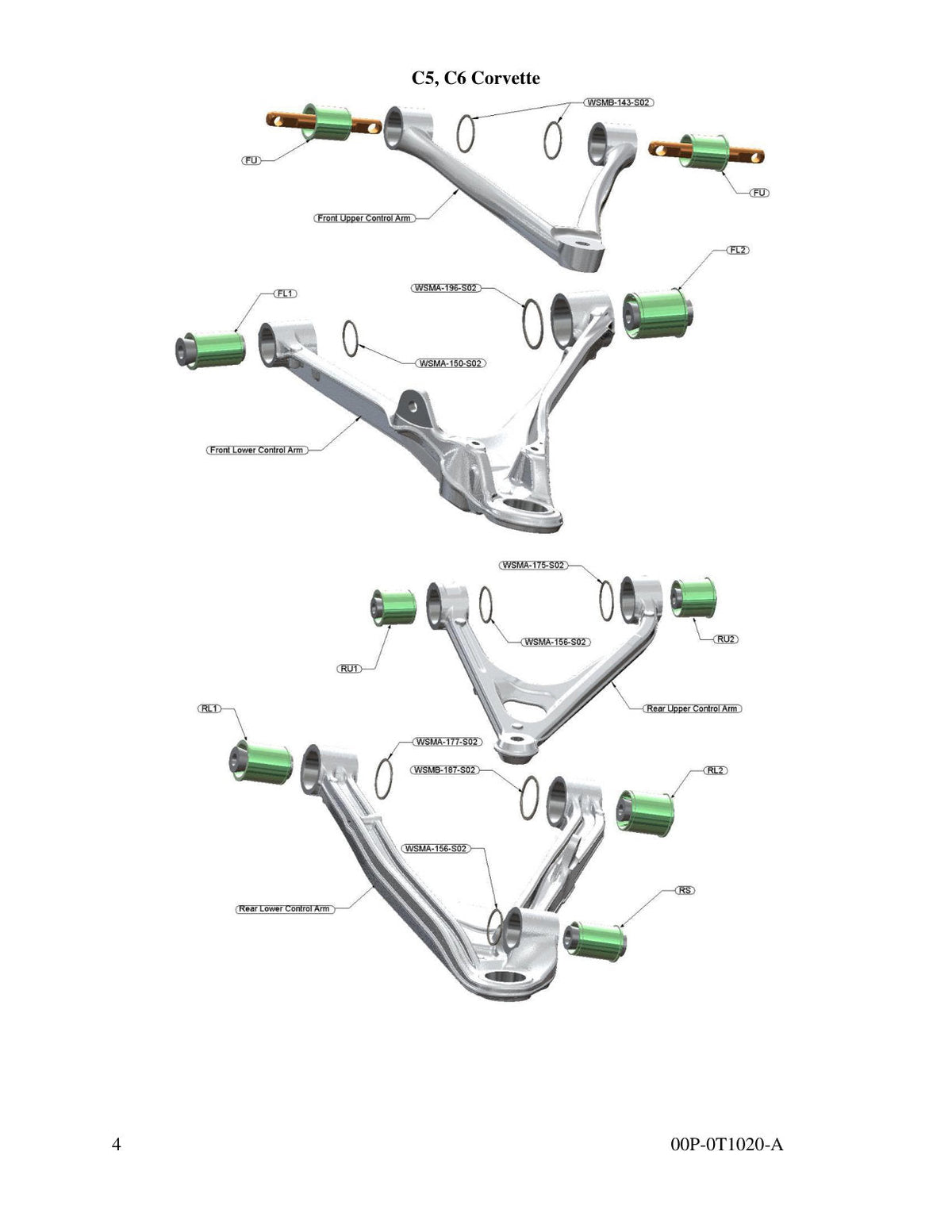aFe Control PFADT Alum Frame Drag Rear Solid Spherical C/A Bearings Set; 06-13 Chevy Corvette C6 Z06
