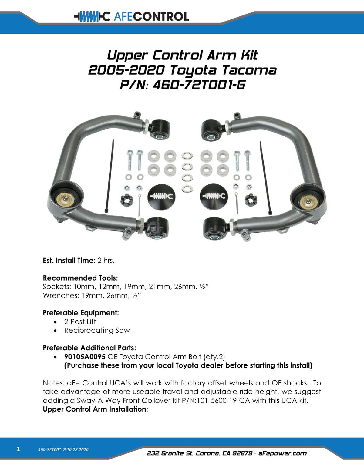aFe Control 05-20 Tacoma Upper Control Arms - Gunmetal Grey