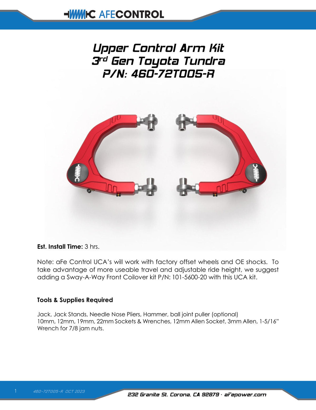 aFe Control 05-23 Toyota Tacoma Upper Control Arms - Red Anodized Billet Aluminum