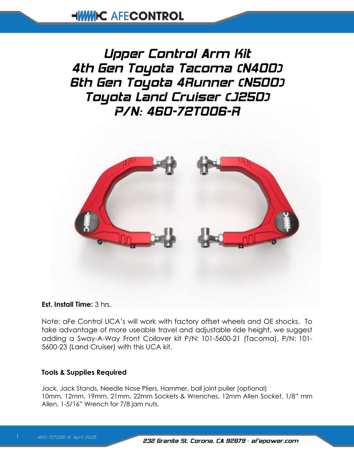 aFe Control 24-26 Toyota Tacoma Upper Control Arms - Set (Red)
