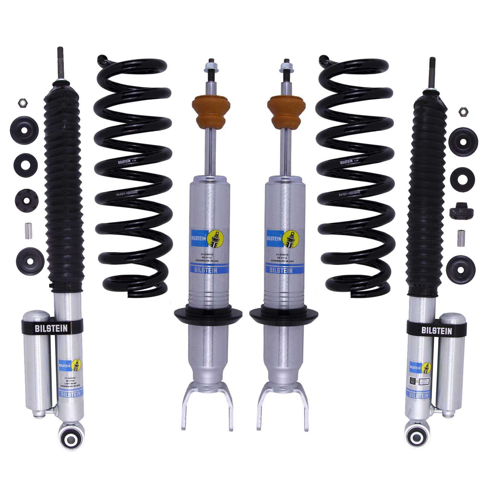 Bilstein 6112 Strut & Spring + Rear B8 5160 Reservoir Shocks Set - 2019-2024 Ram 1500 4WD RWD
