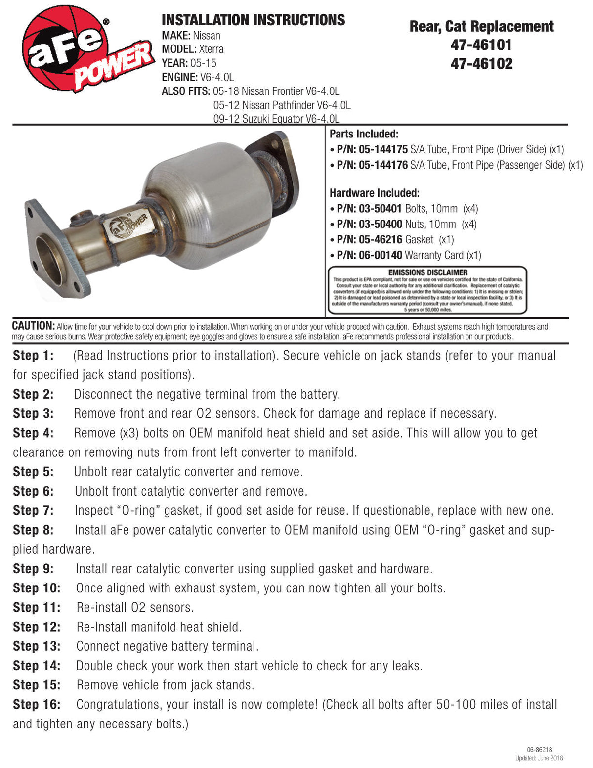 aFe Power Direct Fit Catalytic Converter Replacements Front Left Side 05-11 Nissan Xterra V6 4.0L