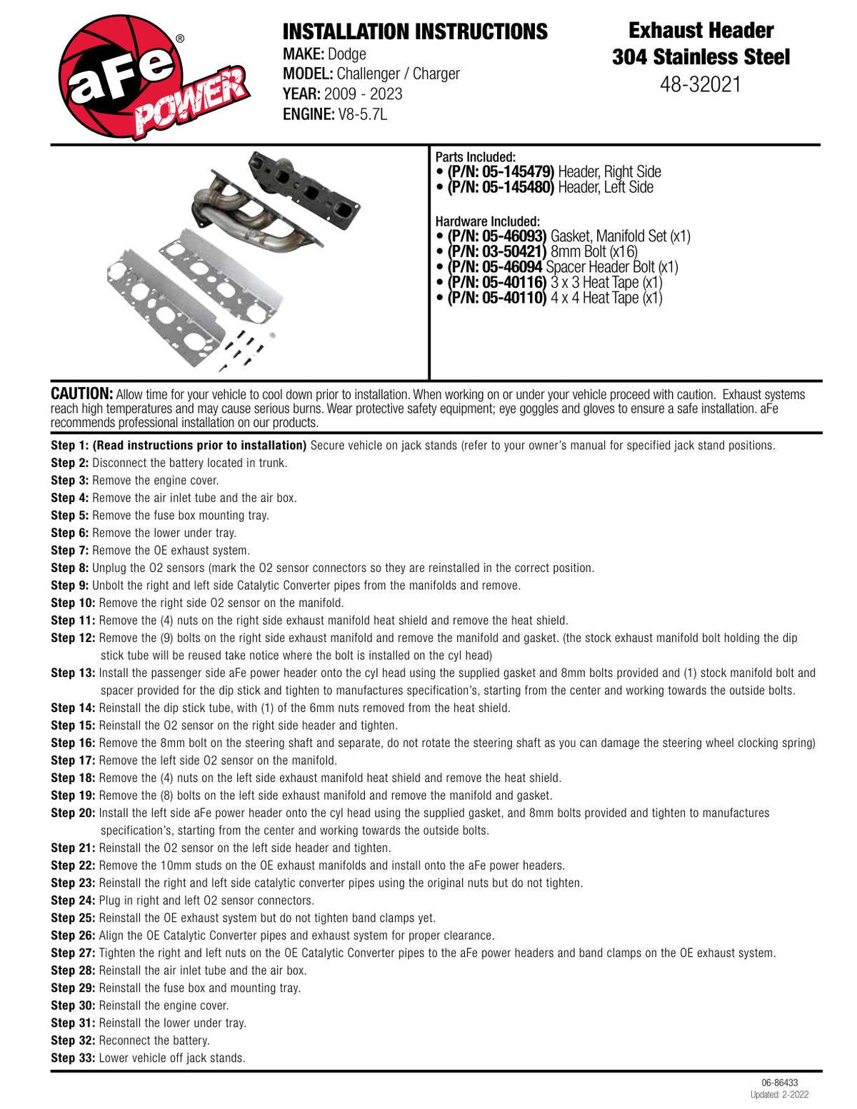 aFe Power Twisted Steel 304SS Shorty Header 09-18 Dodge Challenger / Charger V8-5.7L