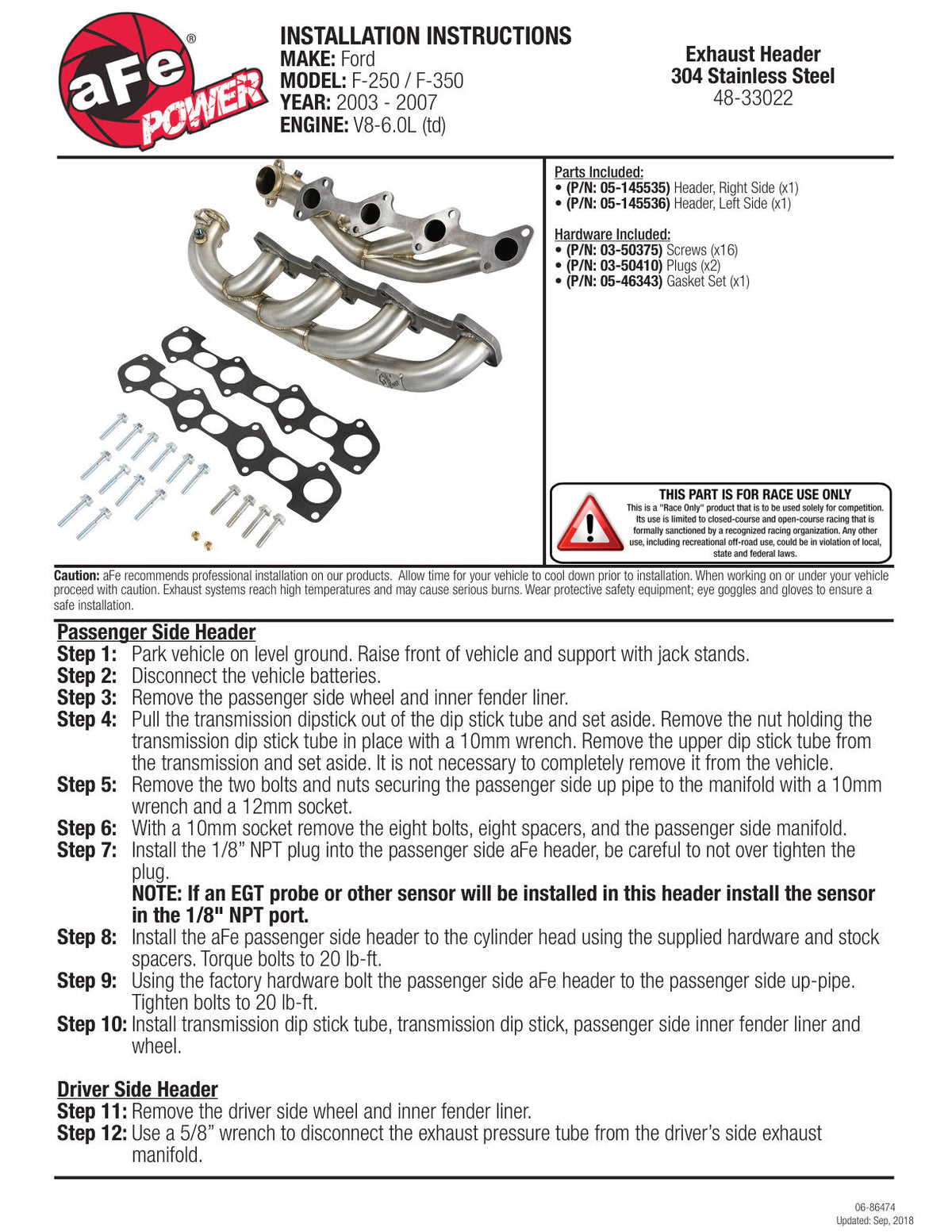 aFe Twisted Steel 1.75-2in 304 SS Headers 03-07 Ford Diesel Trucks V8-6.0L (td)