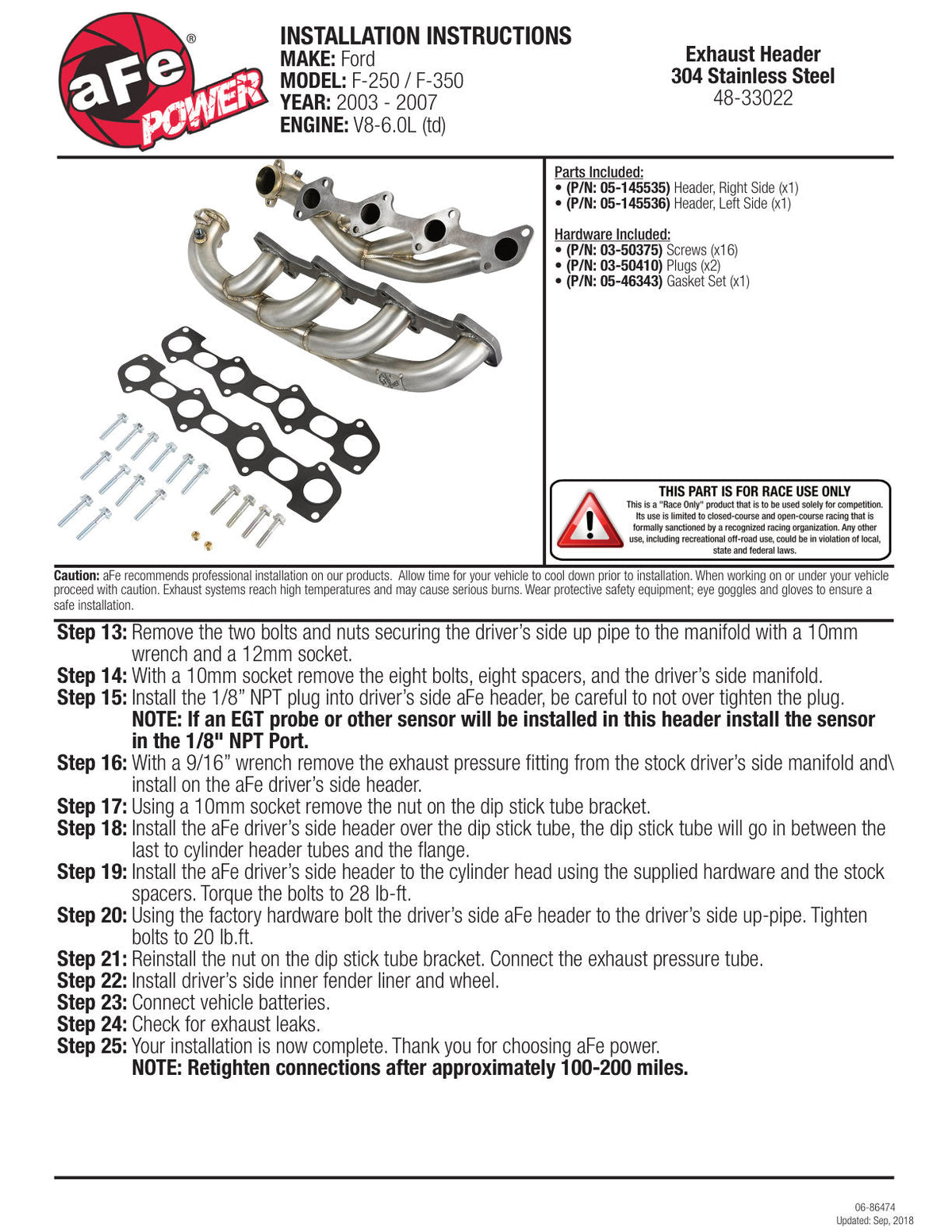 aFe Twisted Steel 1.75-2in 304 SS Headers 03-07 Ford Diesel Trucks V8-6.0L (td)